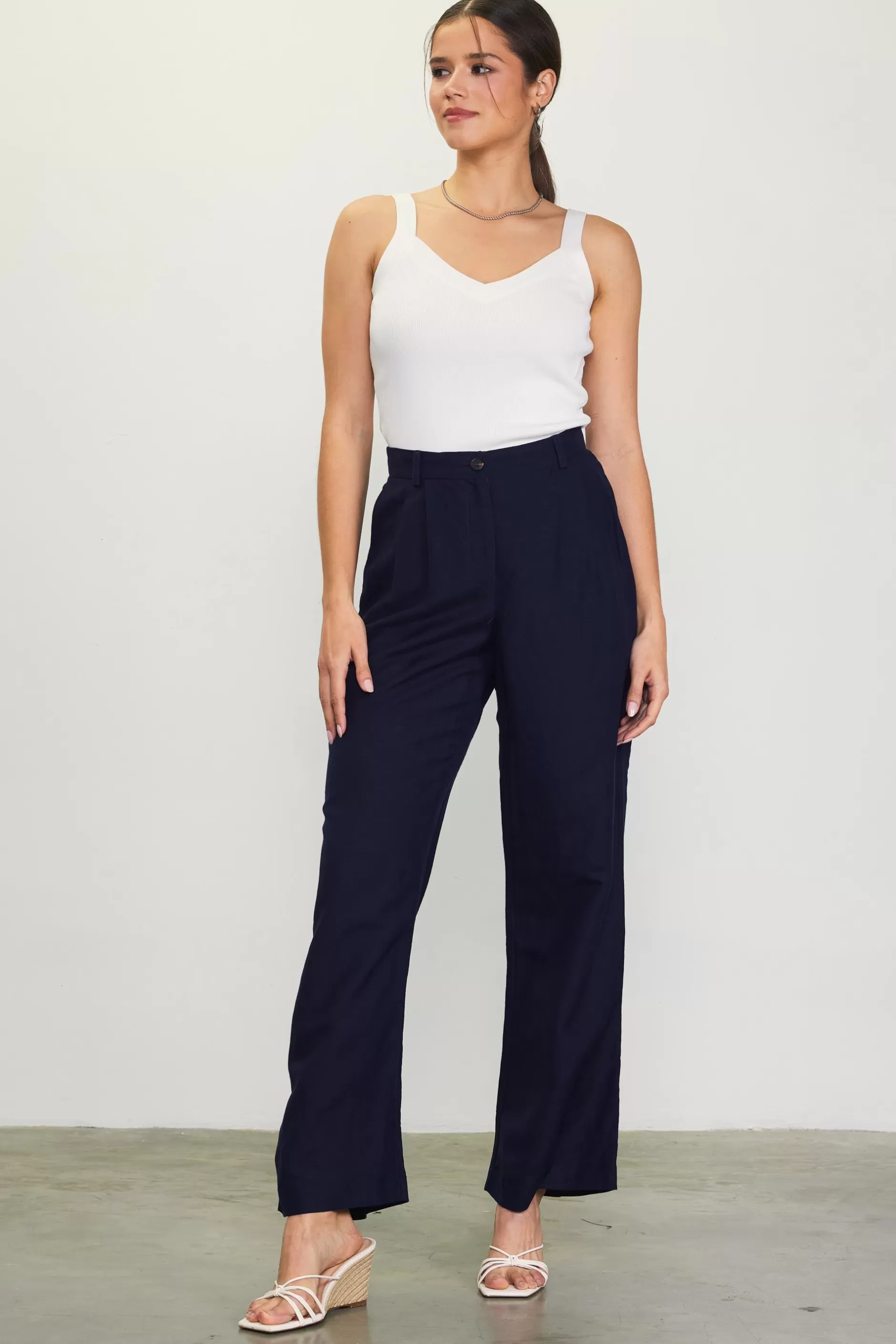 SKIES ARE BLUE Linen Blend Wide Leg Trousers