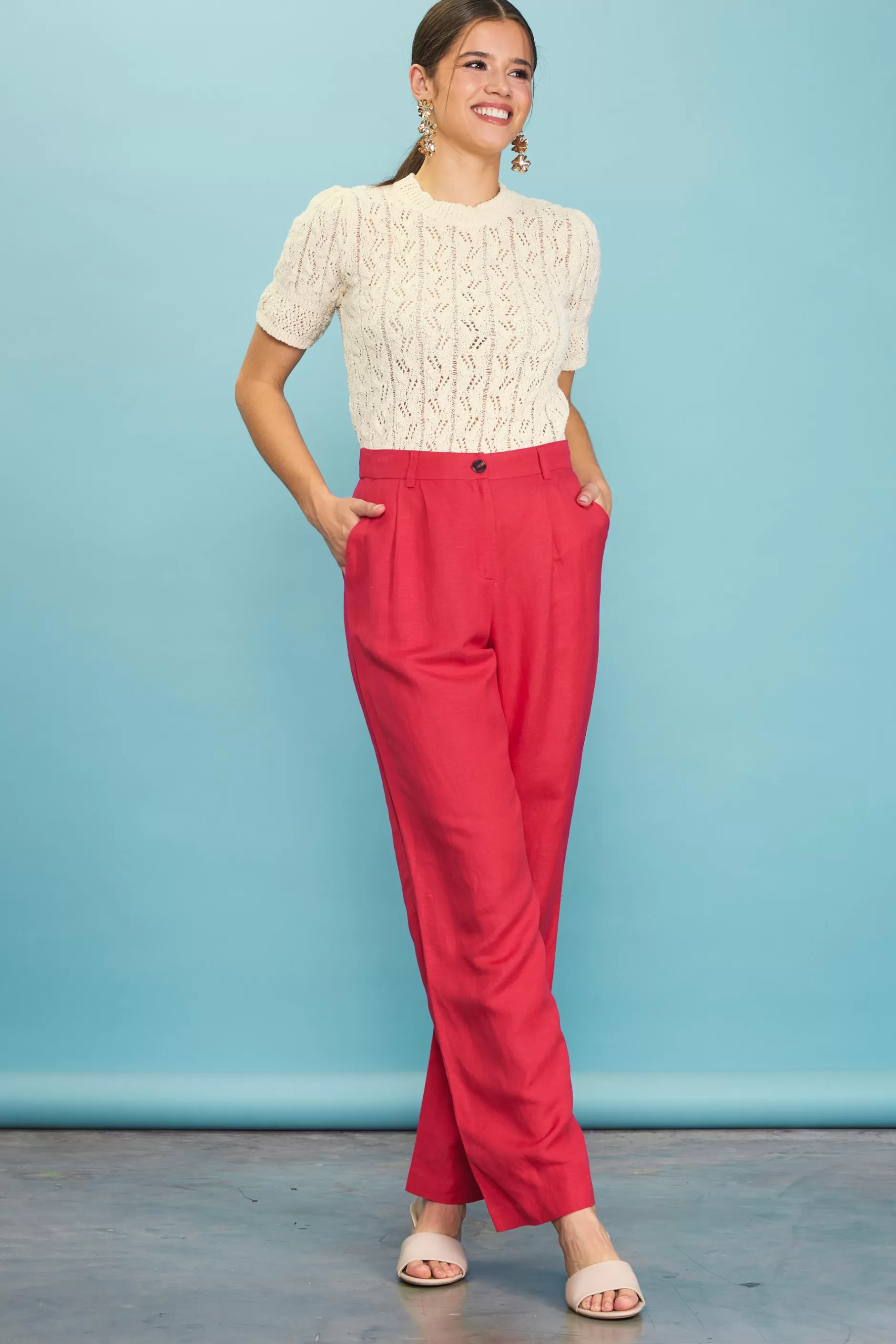 SKIES ARE BLUE Linen Blend Wide Leg Trousers