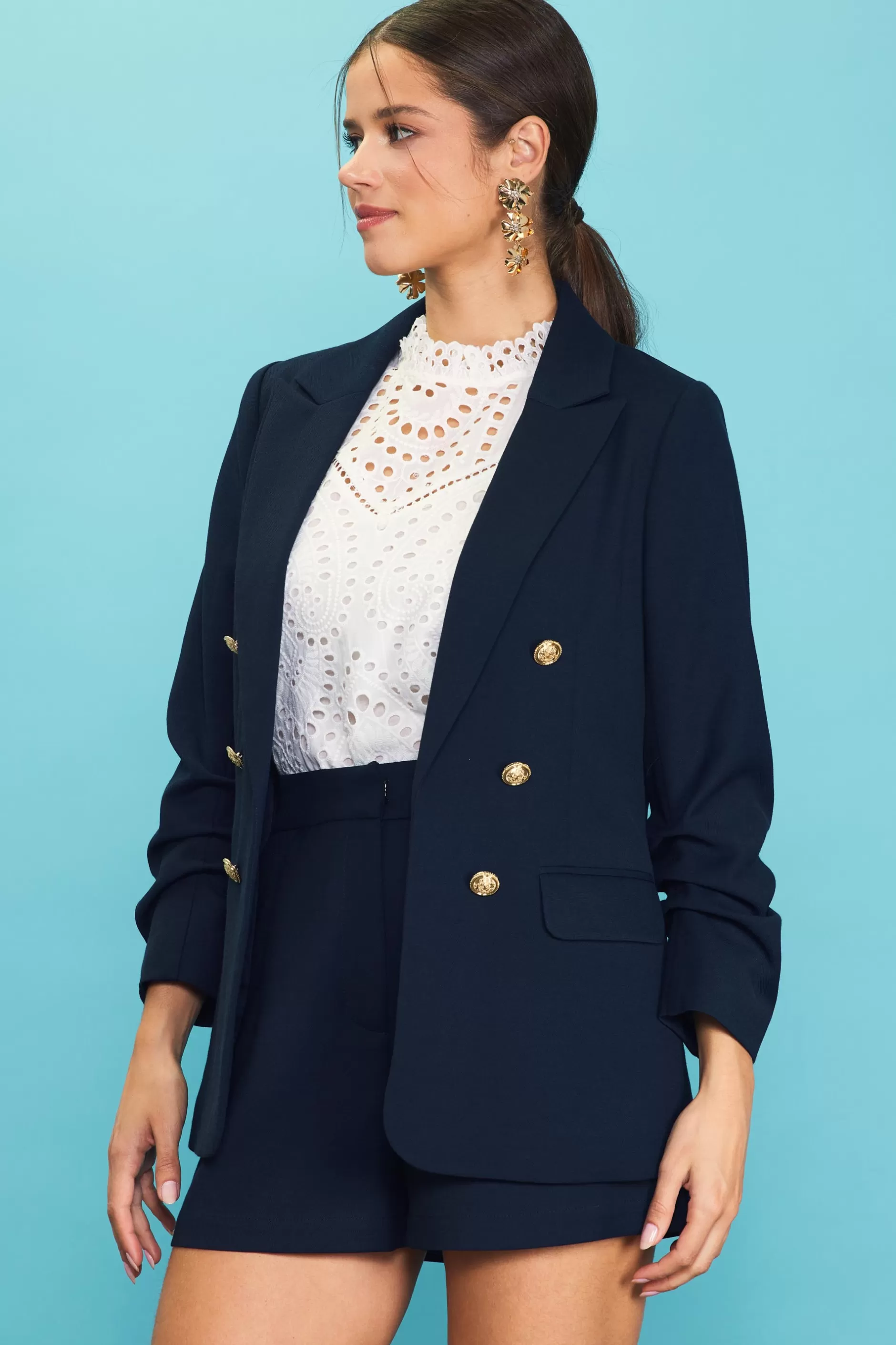 SKIES ARE BLUE Maritime Ruched Blazer