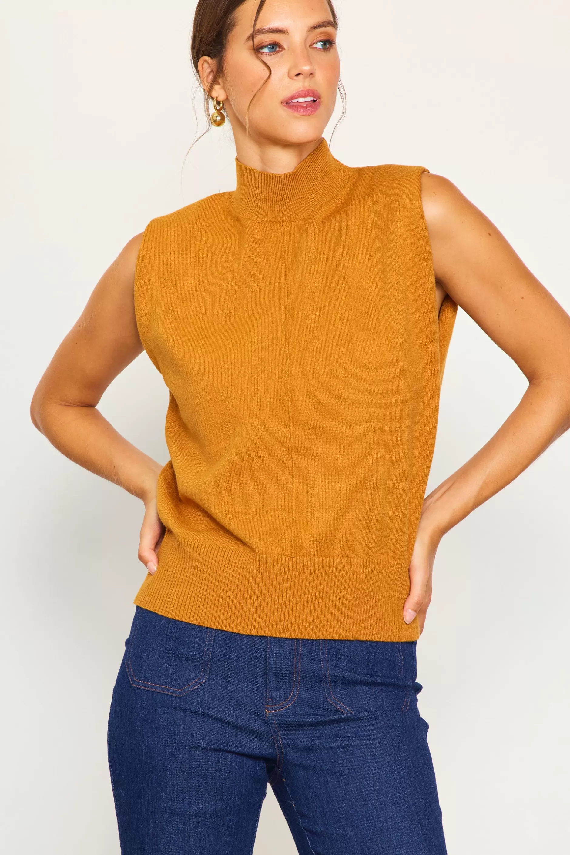 SKIES ARE BLUE Mock Neck Sleeveless Knit Top