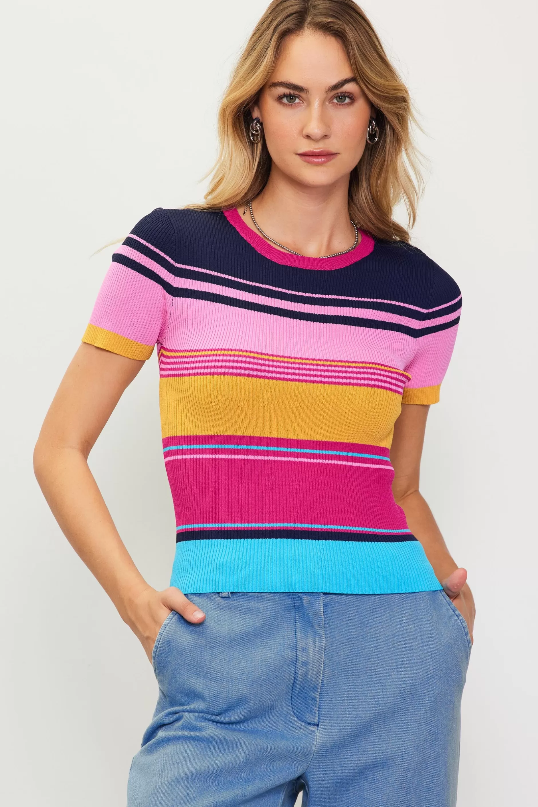 SKIES ARE BLUE Multicolor Stripe Knit Top