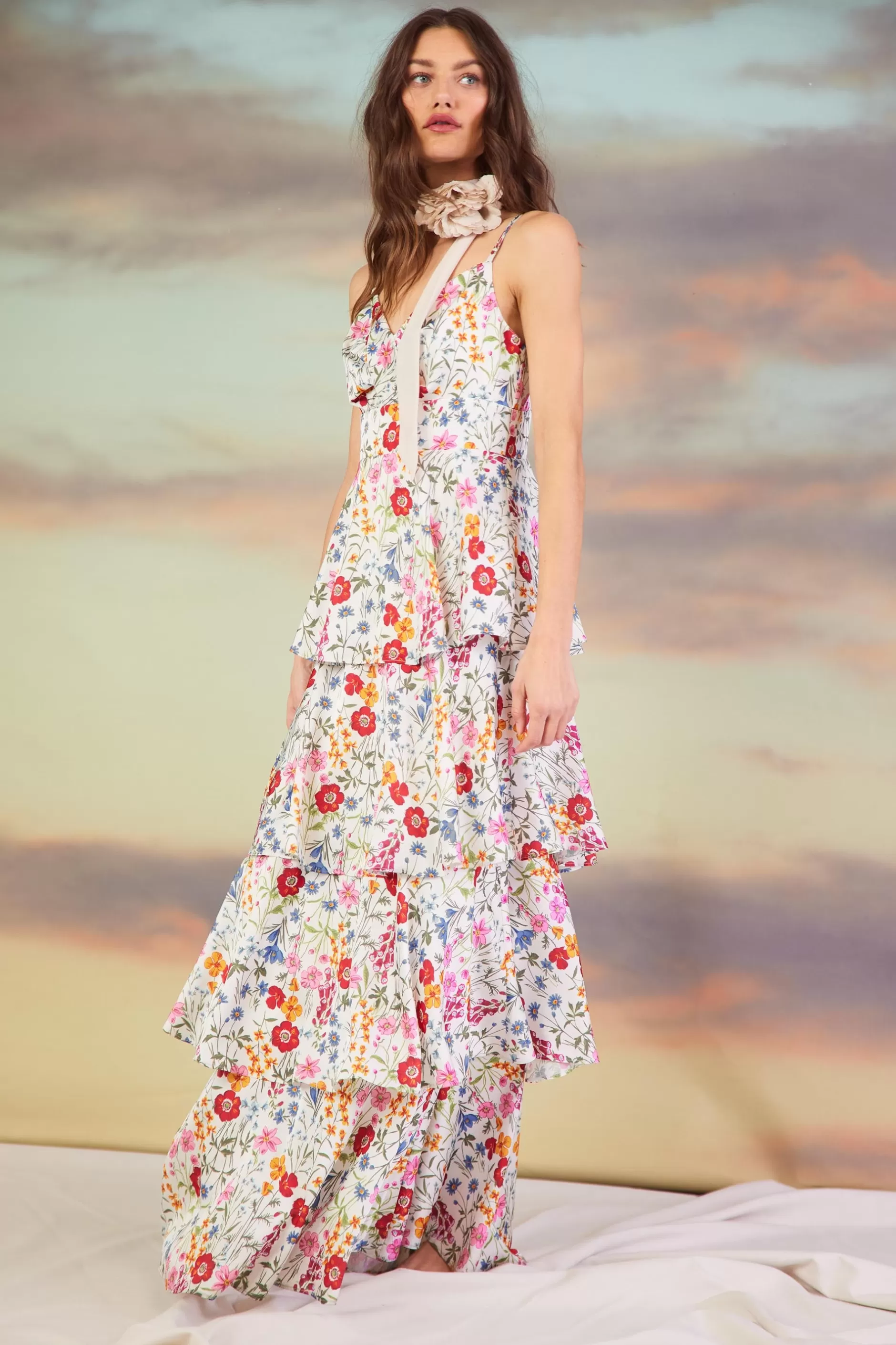 SKIES ARE BLUE Natalia Floral Tiered Maxi Dress