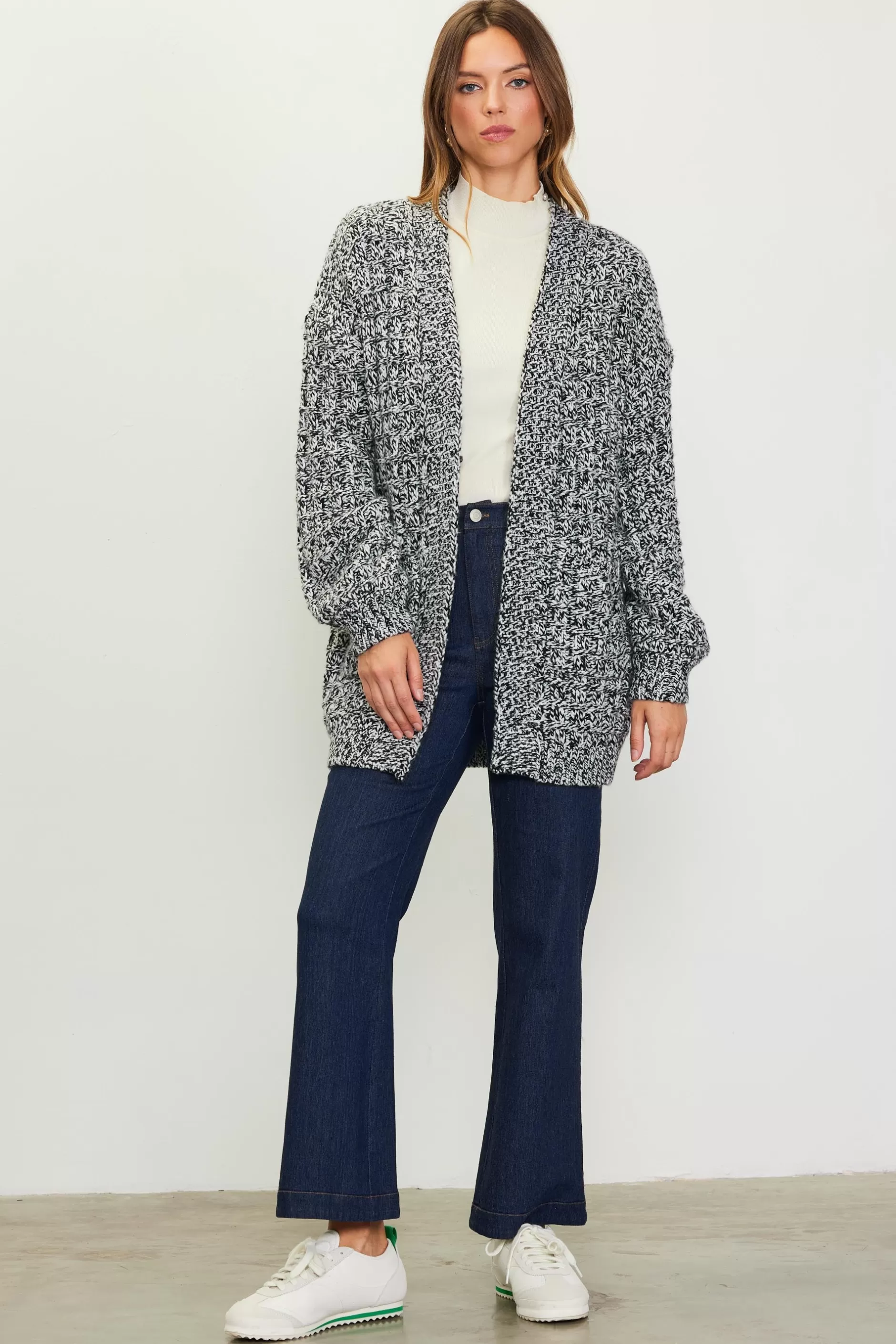 SKIES ARE BLUE Open Front Marled Cardigan