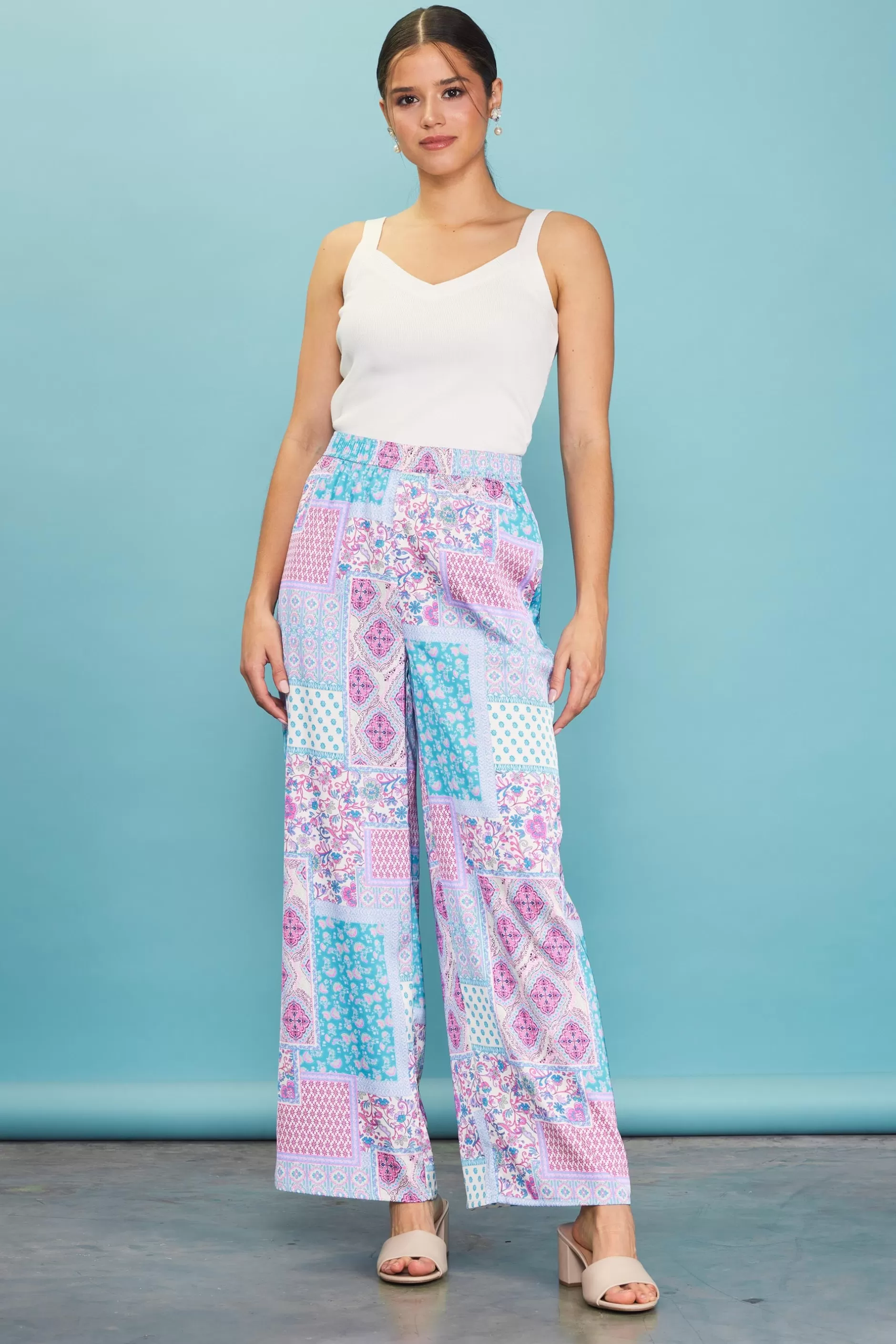 SKIES ARE BLUE Patch Print Wide-Leg Pants