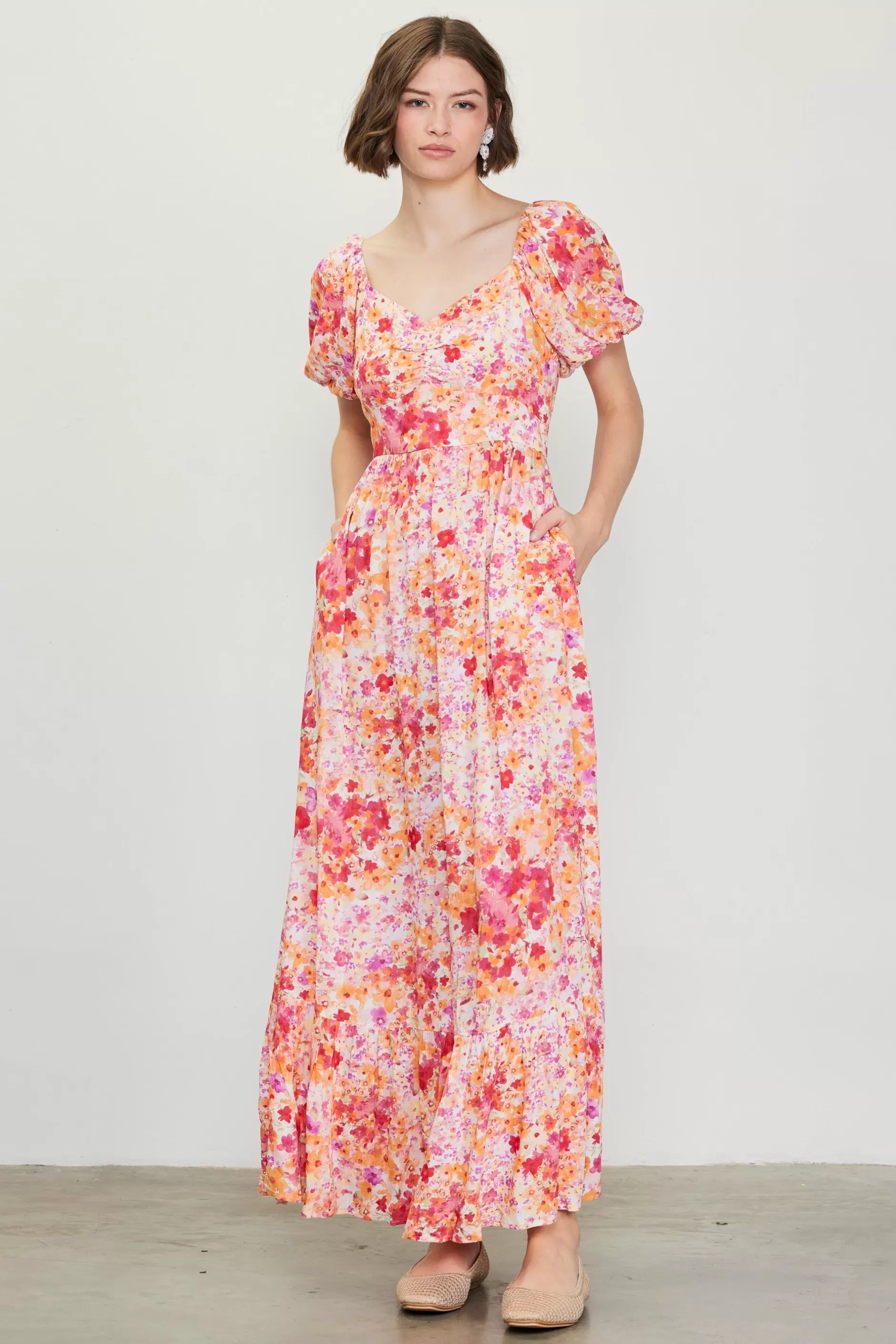 SKIES ARE BLUE Peachy Floral Print Maxi Dress