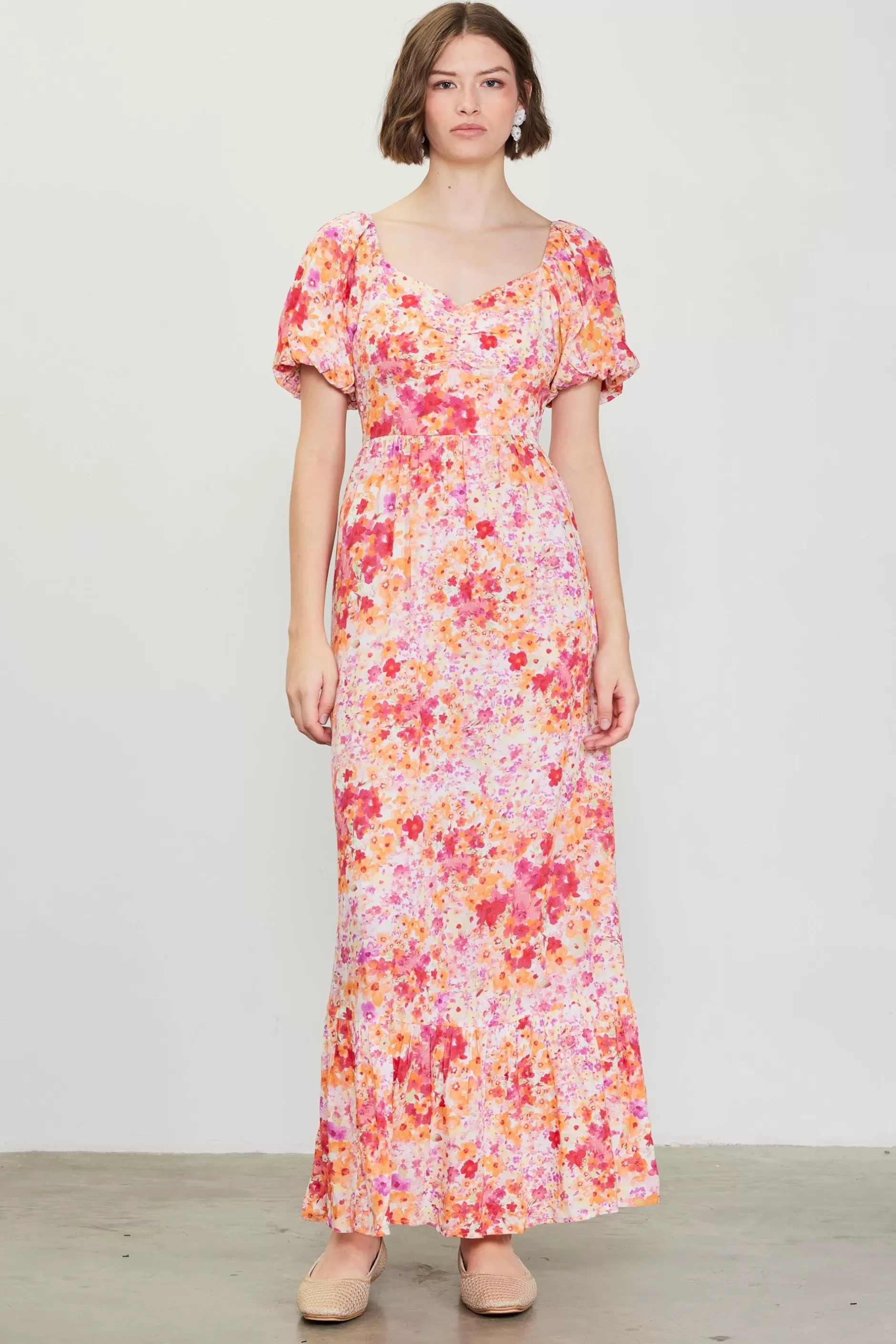 SKIES ARE BLUE Peachy Floral Print Maxi Dress