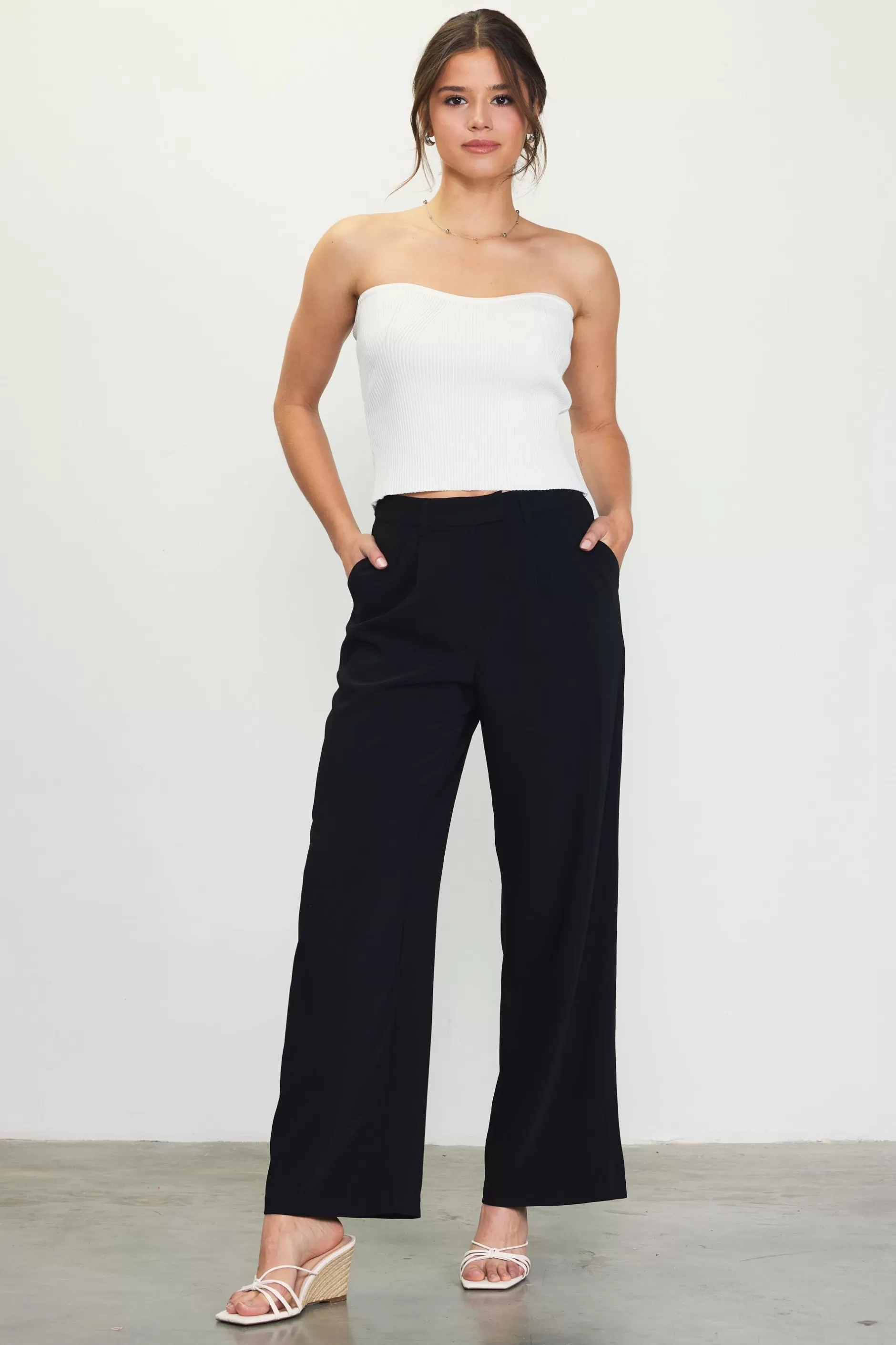 SKIES ARE BLUE Pintuck Wide Leg Trousers