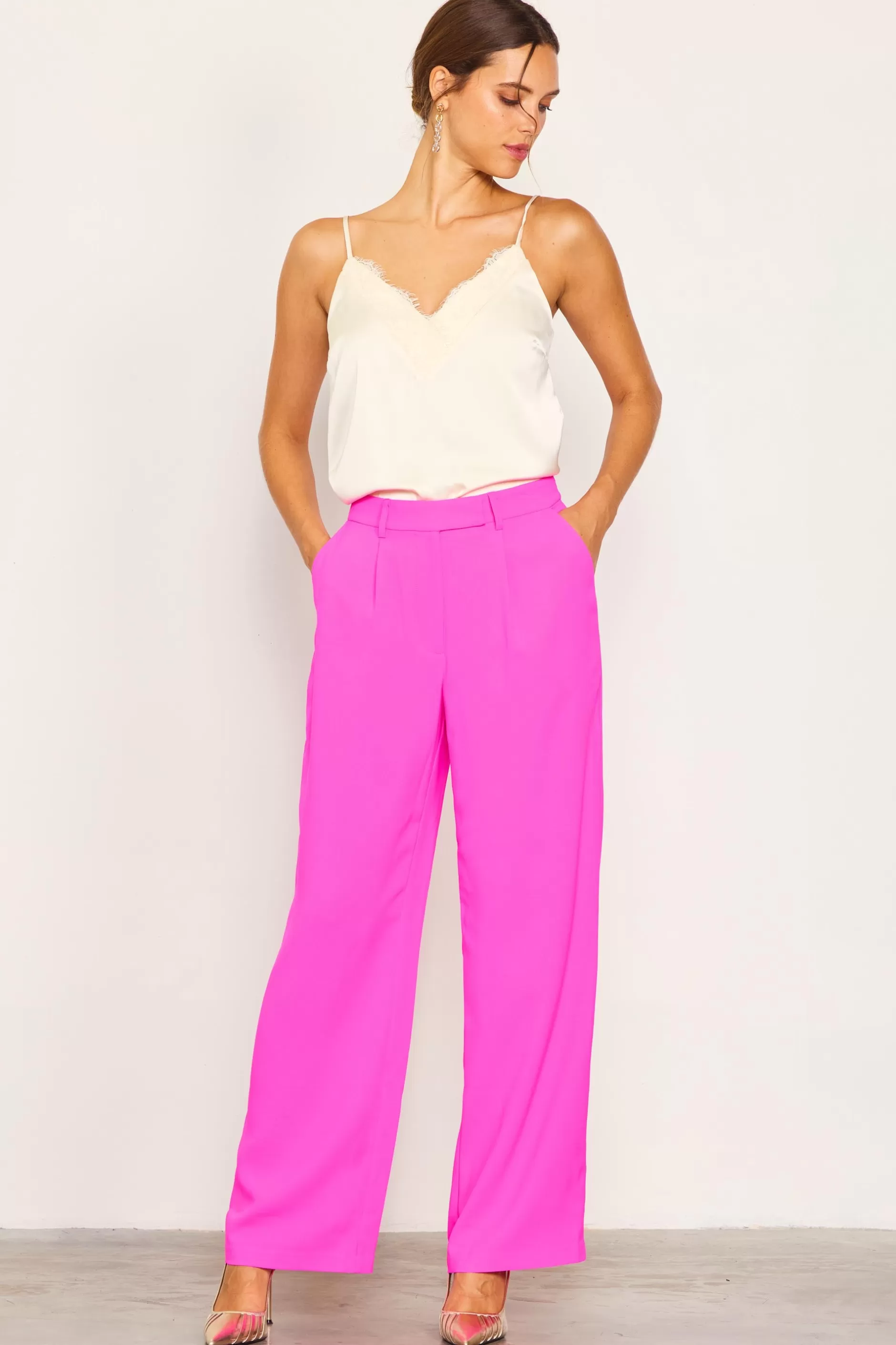 SKIES ARE BLUE Pintuck Wide Leg Trousers