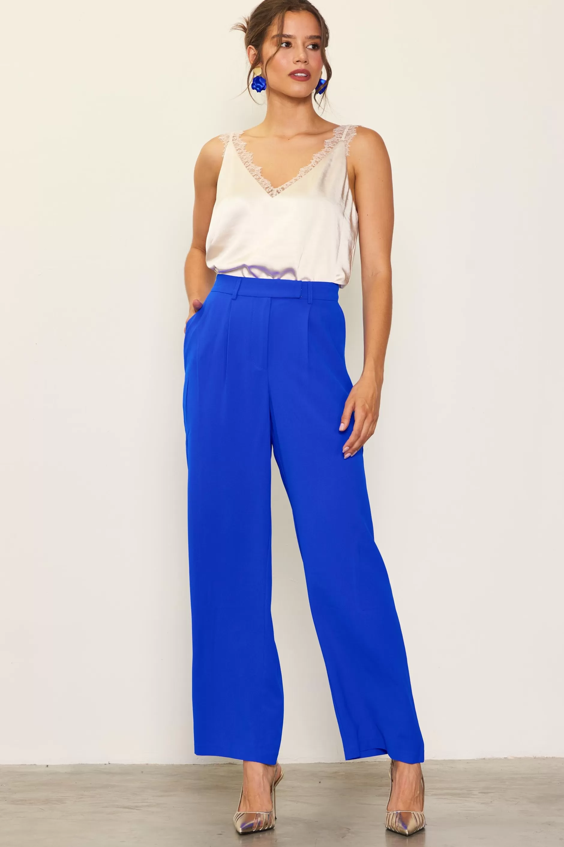 SKIES ARE BLUE Pintuck Wide Leg Trousers