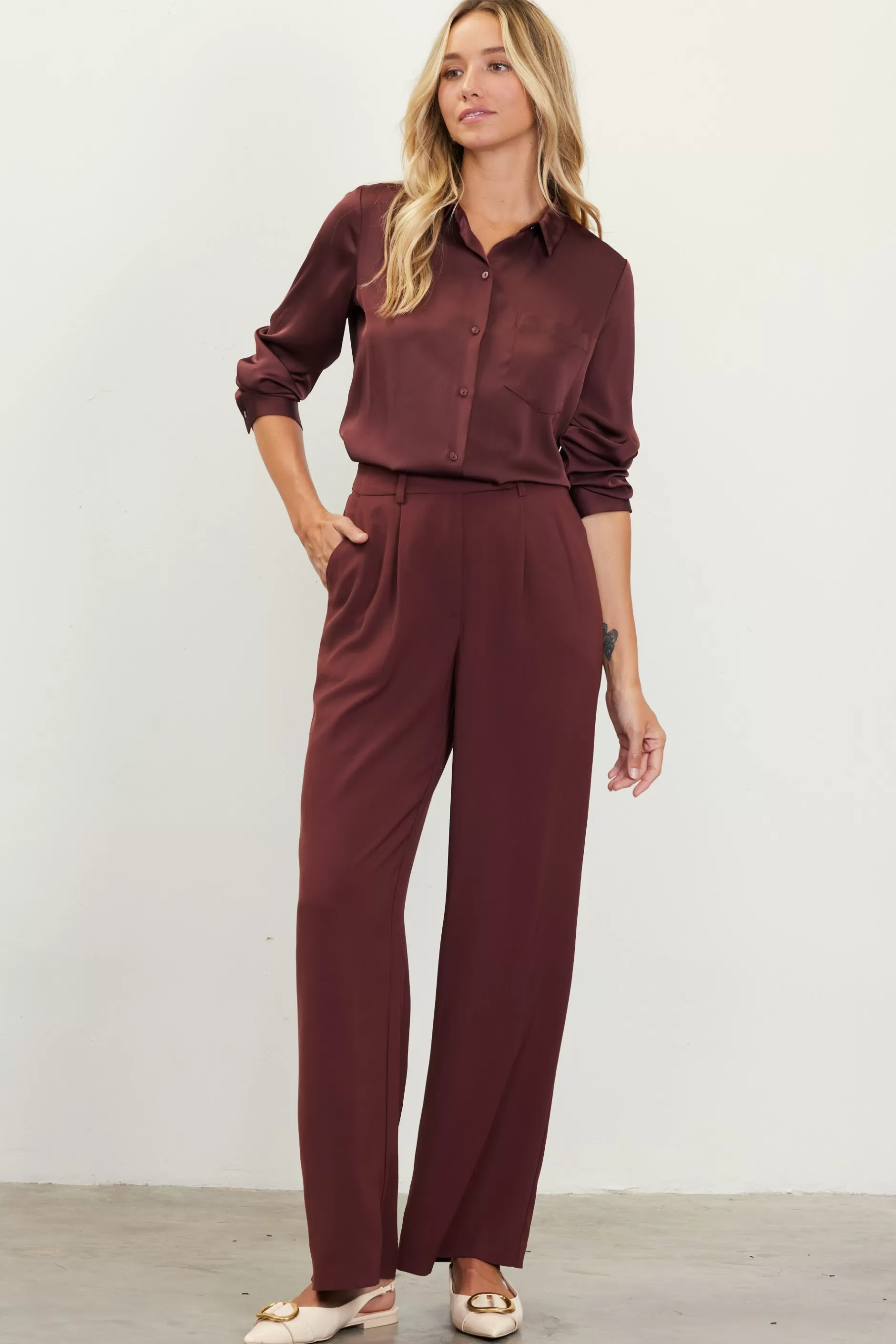 SKIES ARE BLUE Pintuck Wide Leg Trousers