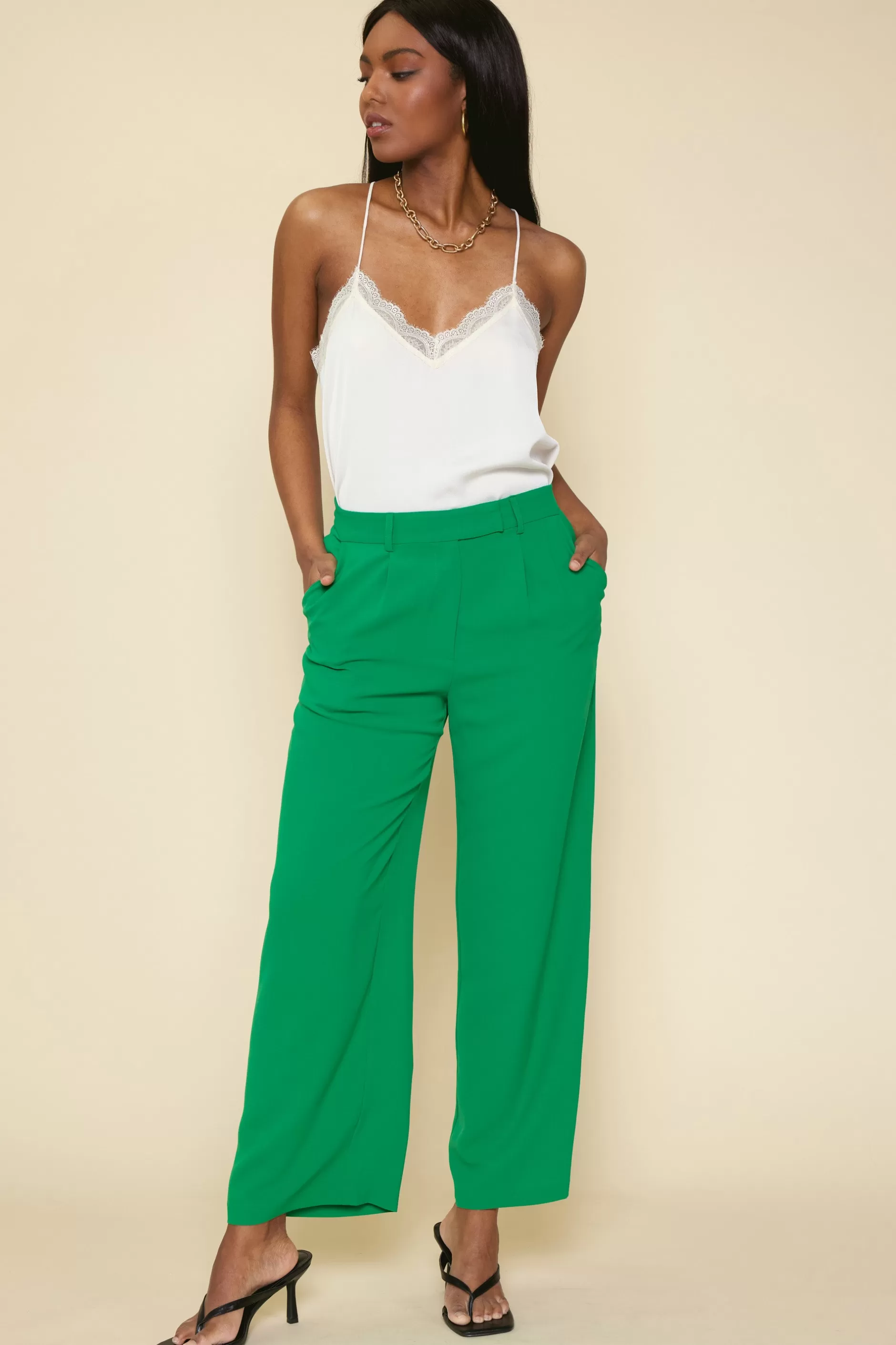 SKIES ARE BLUE Pintuck Wide Leg Trousers