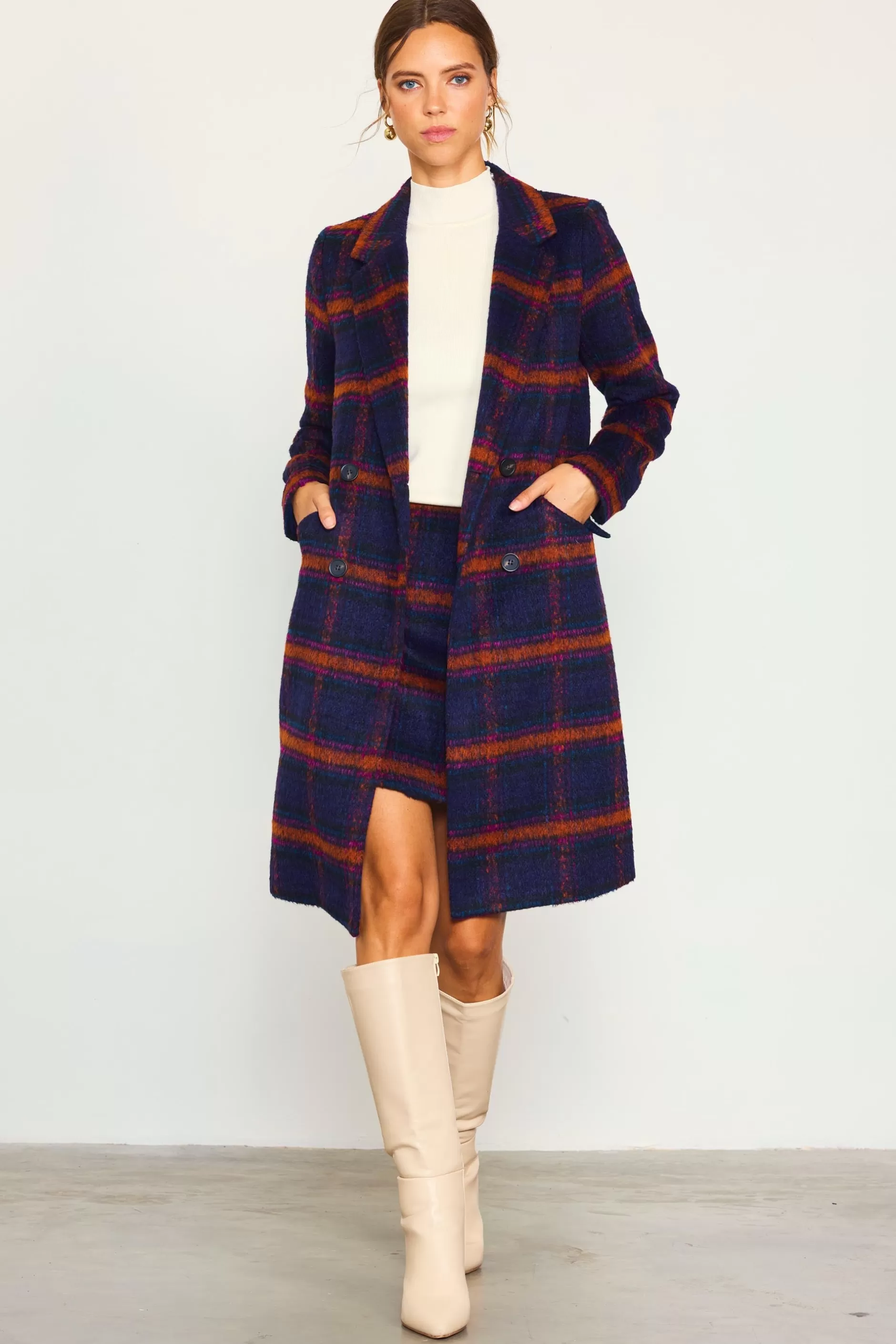 SKIES ARE BLUE Plaid Front Slit Mini Skirt