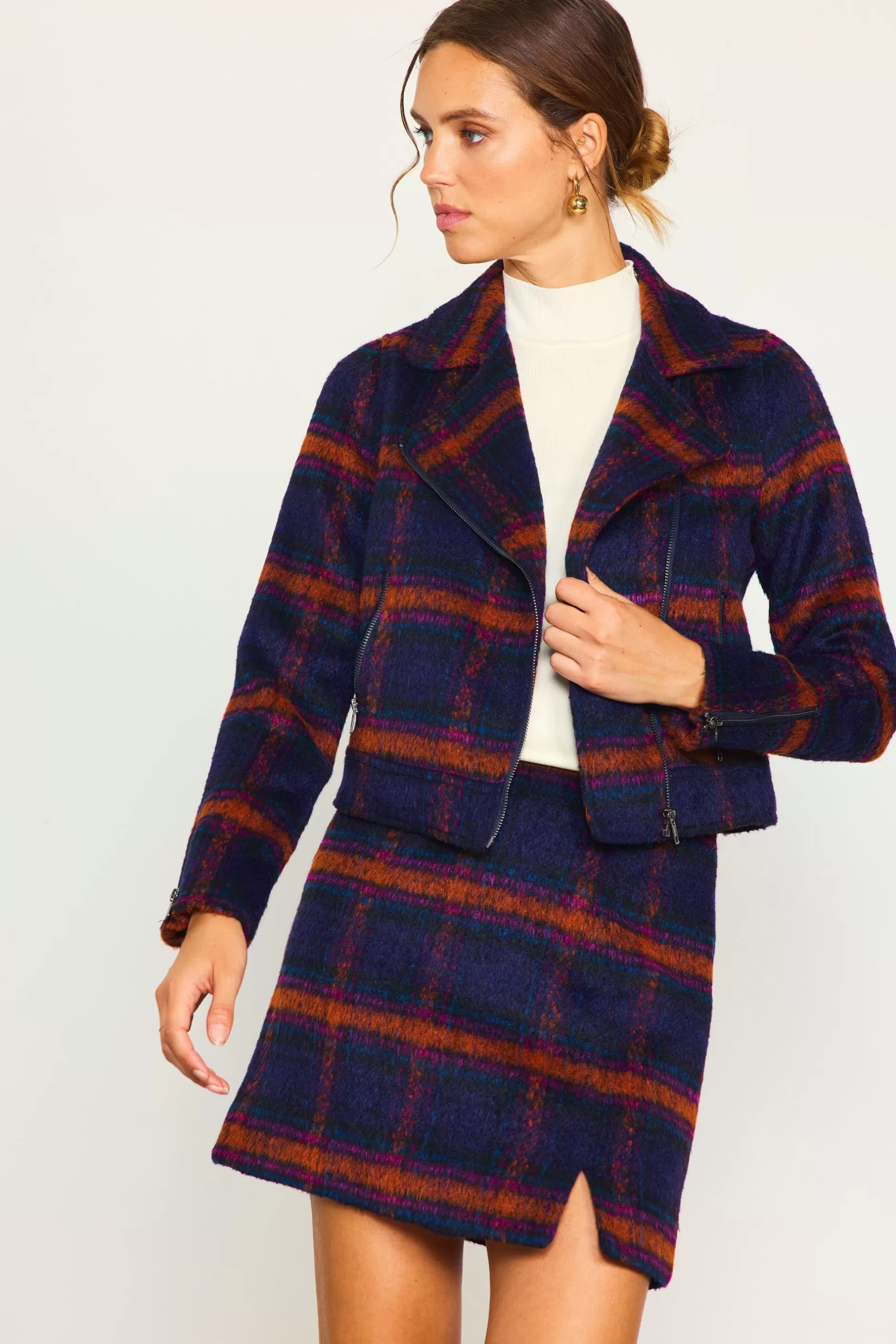 SKIES ARE BLUE Plaid Moto Jacket