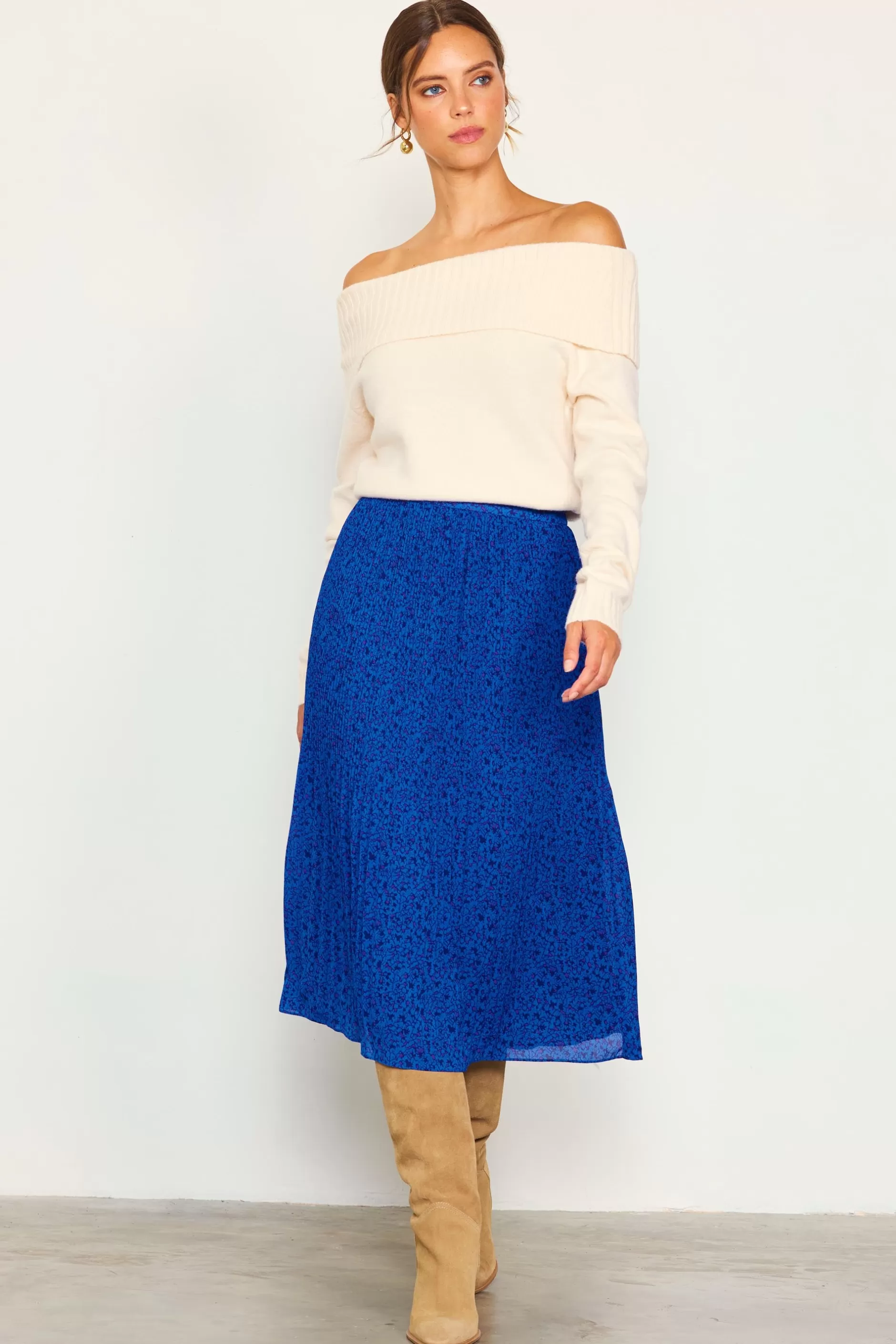 SKIES ARE BLUE Pleated Floral Midi Skirt