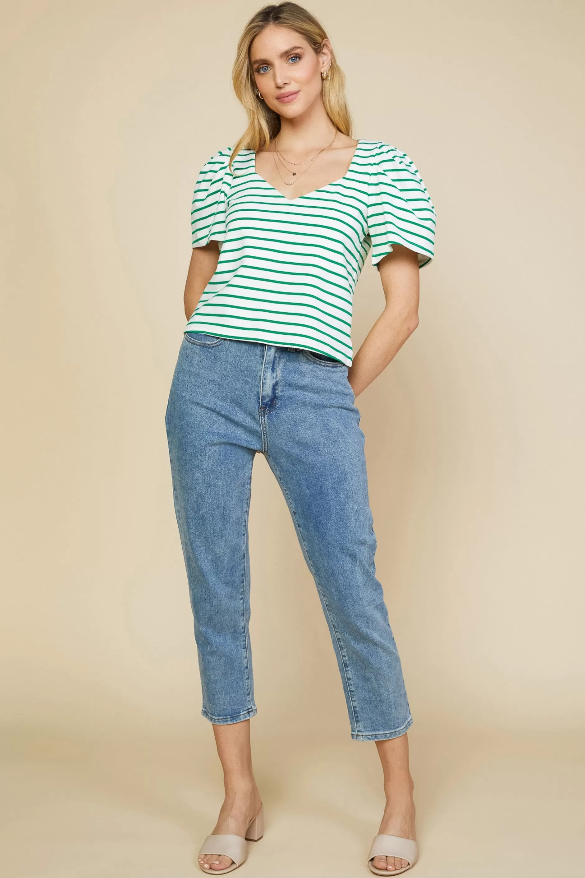 SKIES ARE BLUE Pleated Sleeve Knit Top