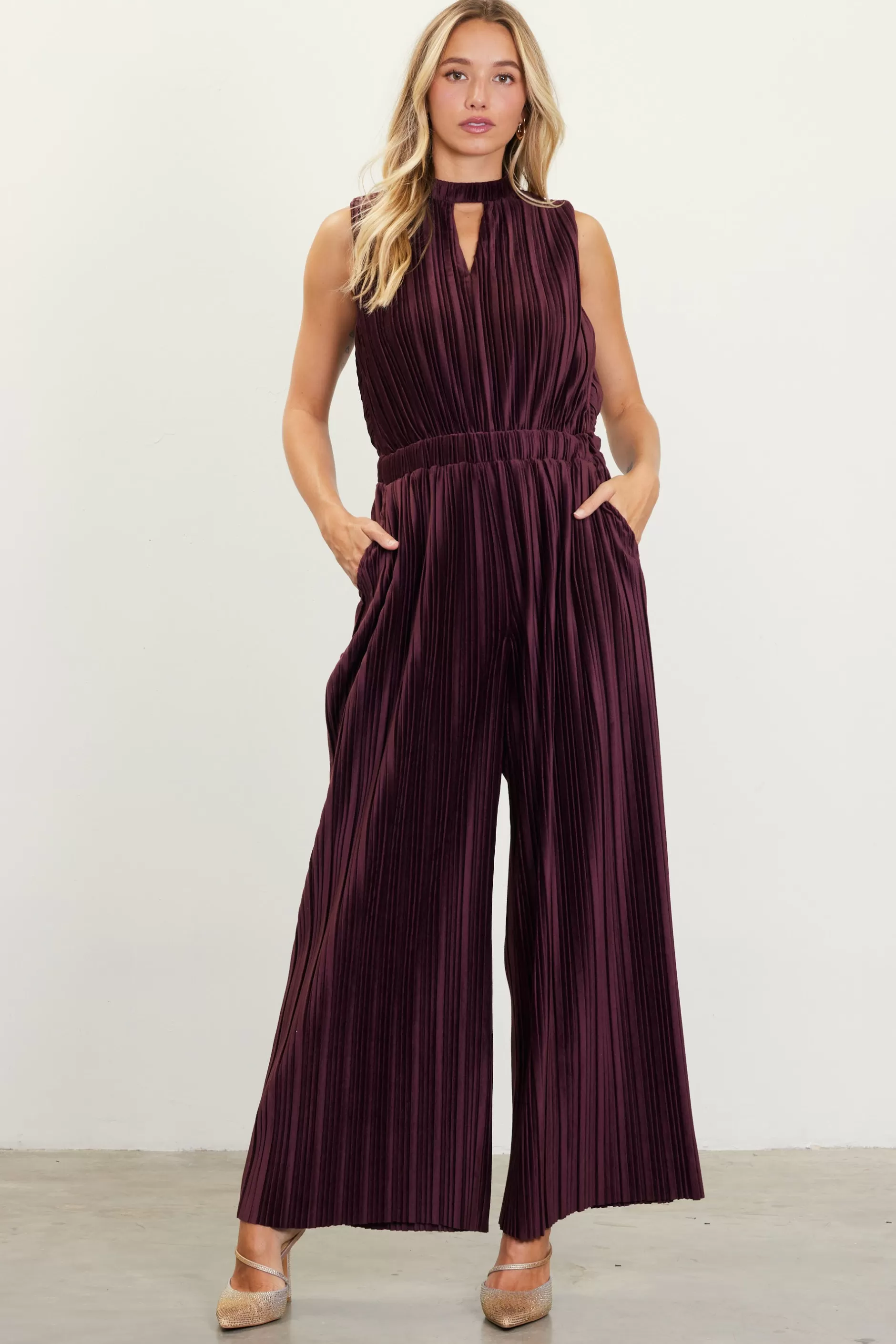 SKIES ARE BLUE Pleated Velvet Jumpsuit