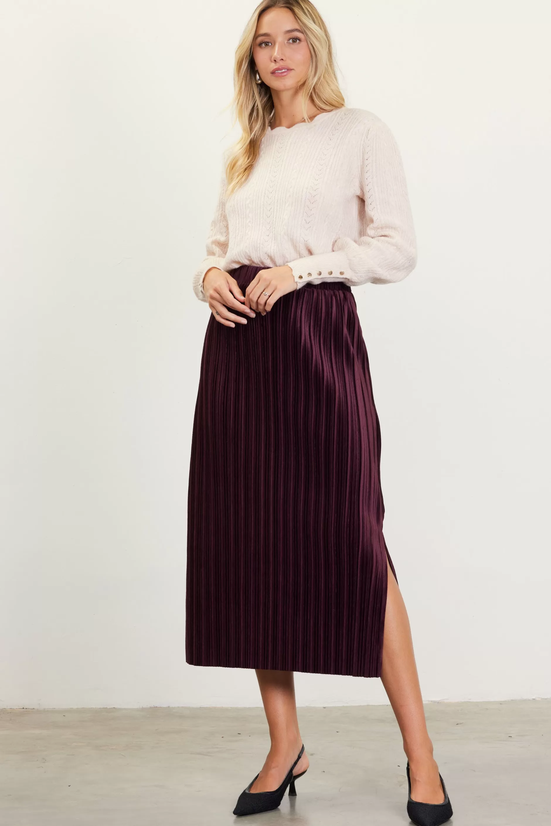 SKIES ARE BLUE Pleated Velvet Midi Skirt