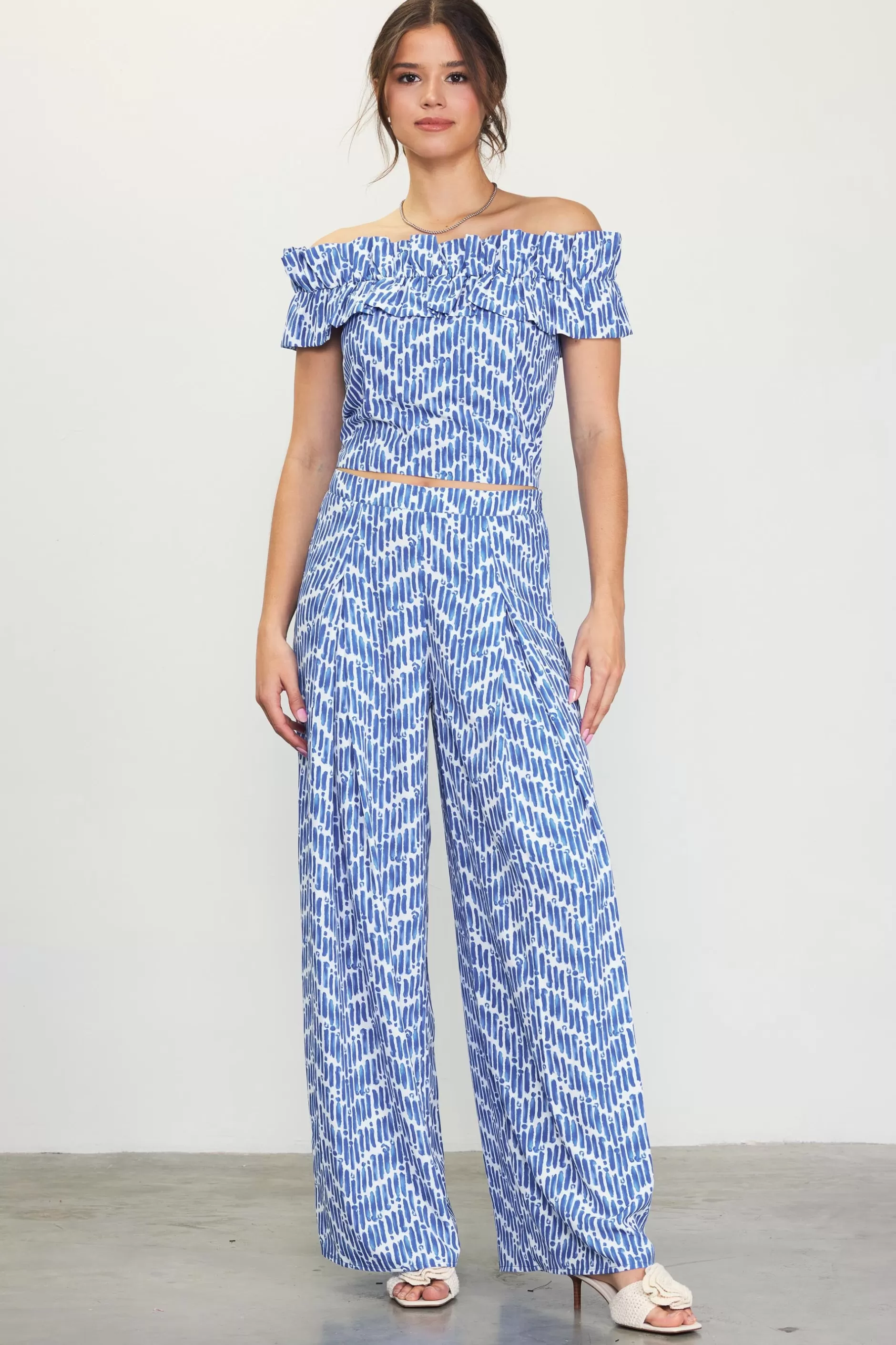 SKIES ARE BLUE Printed Wide-Leg Pants