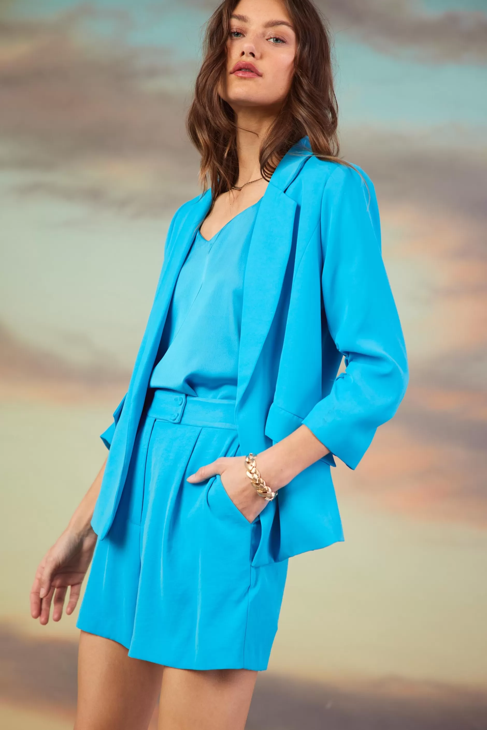 SKIES ARE BLUE Recycled Shirred Sleeve Blazer