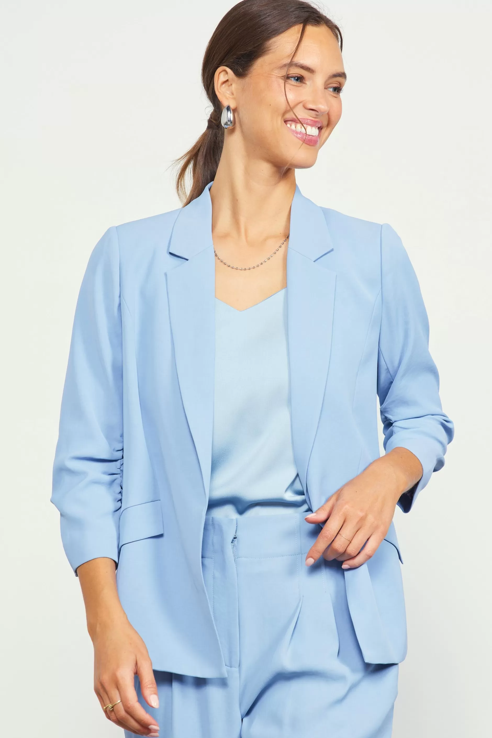 SKIES ARE BLUE Recycled Shirred Sleeve Blazer