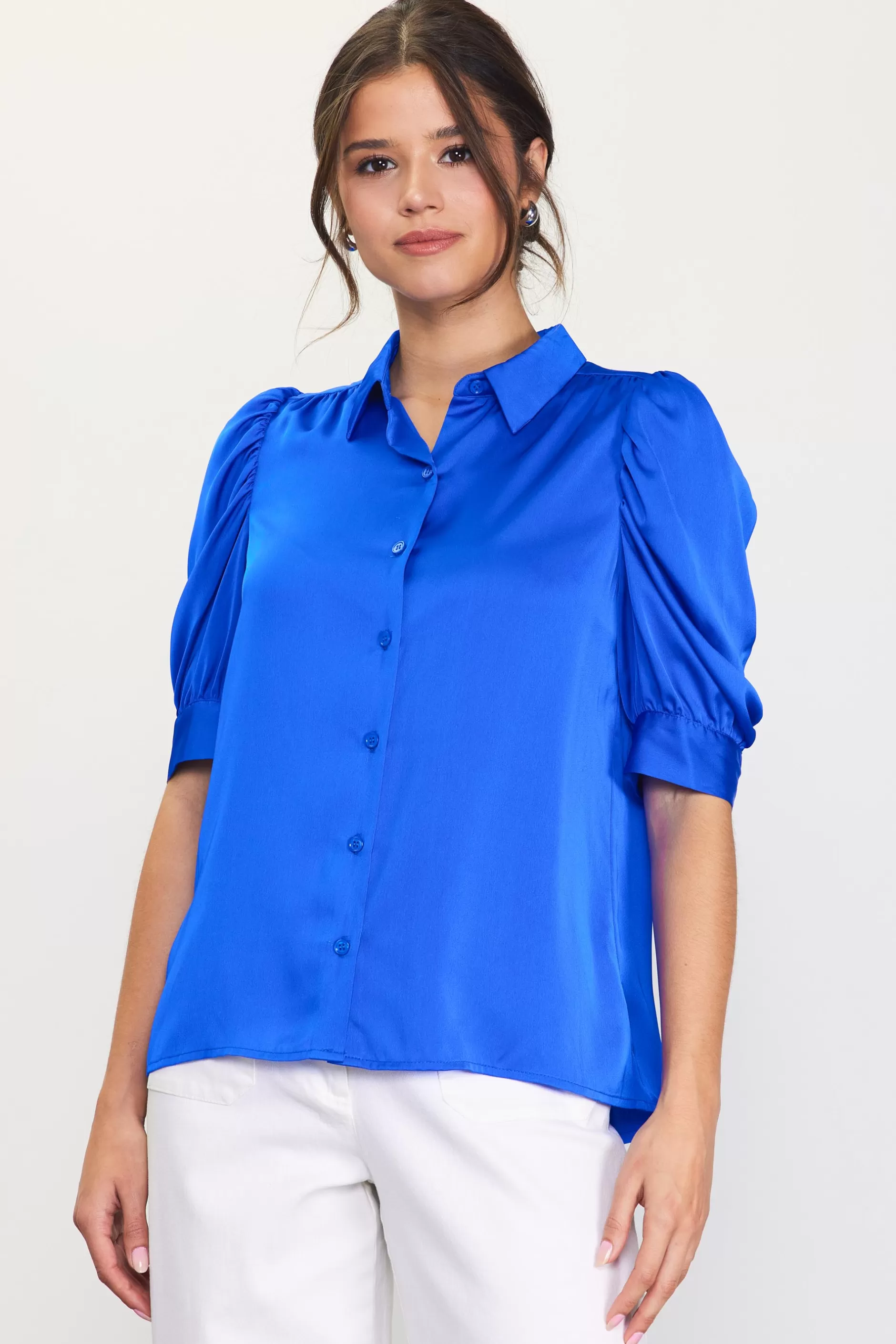 SKIES ARE BLUE Recycled Shirred Sleeve Blouse