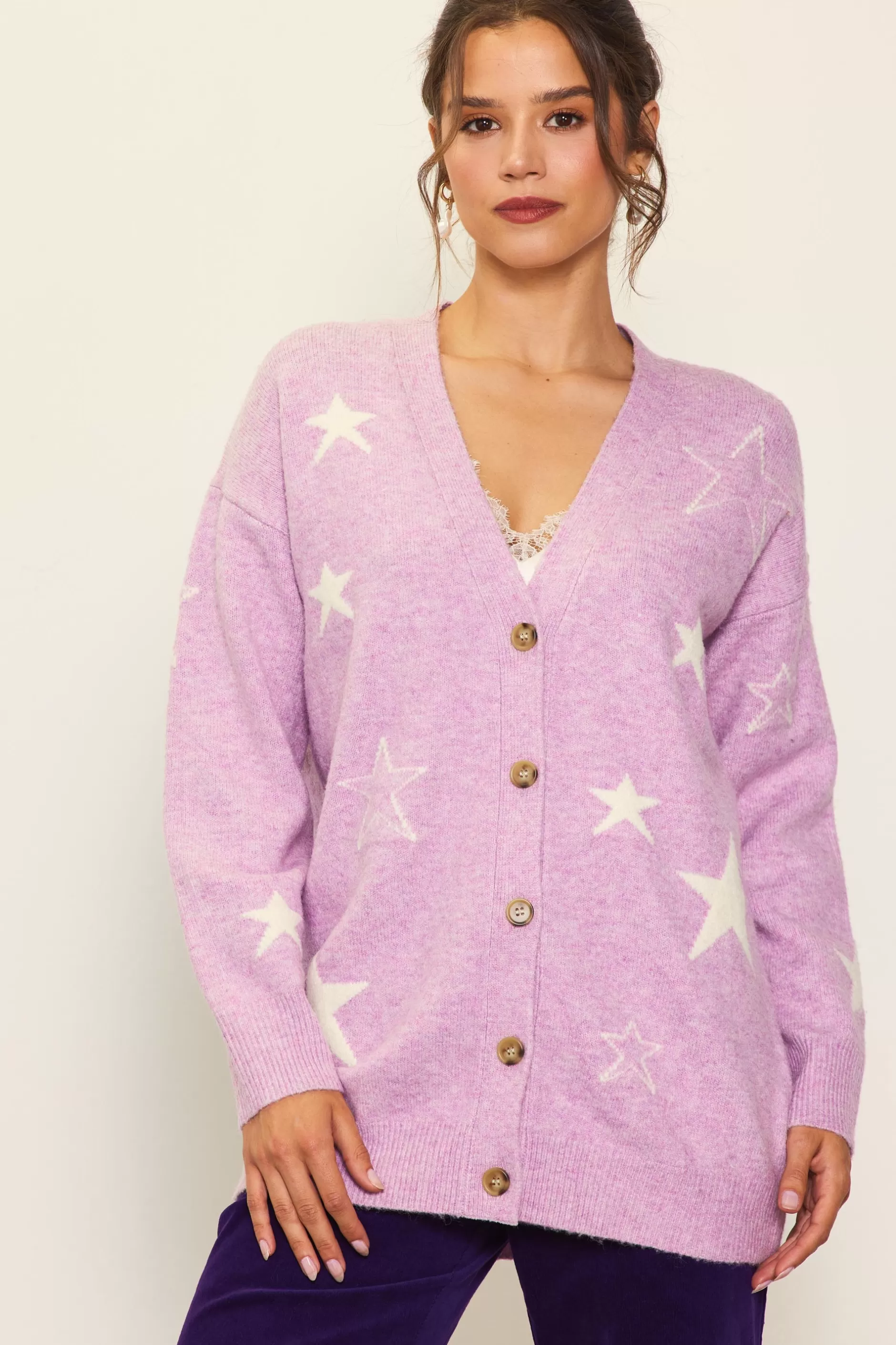 SKIES ARE BLUE Recycled Star Motif Sweater Cardigan