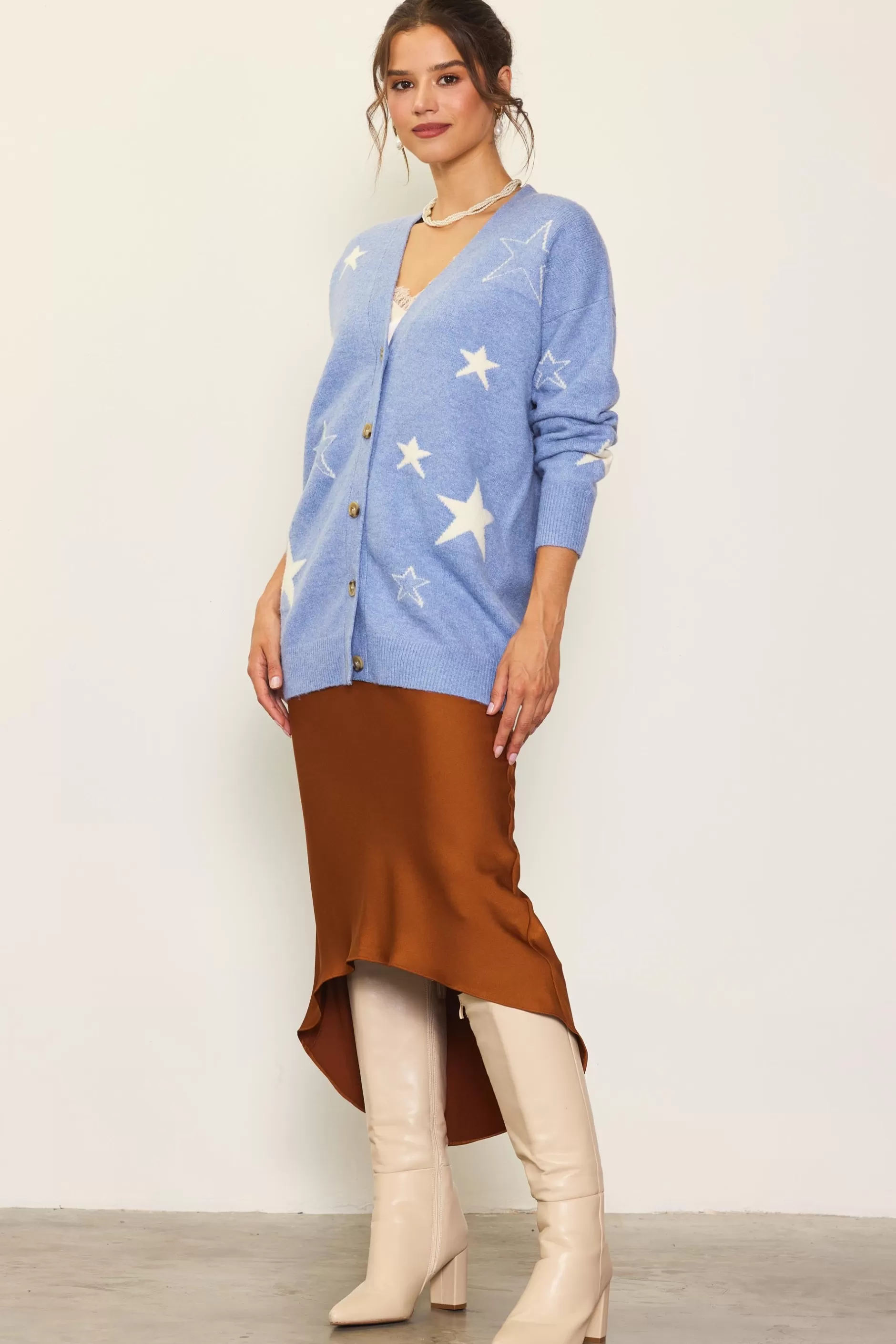 SKIES ARE BLUE Recycled Star Motif Sweater Cardigan