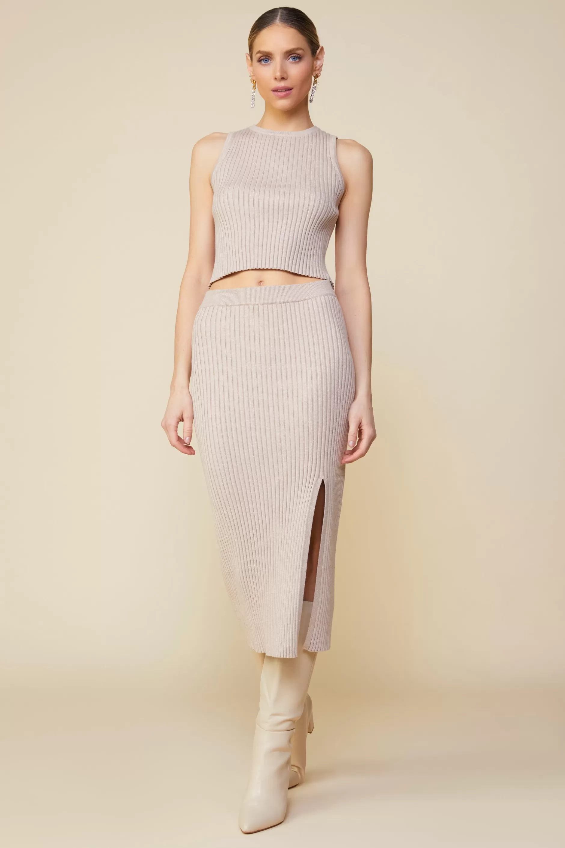 SKIES ARE BLUE Ribbed Knit Side Slit Skirt