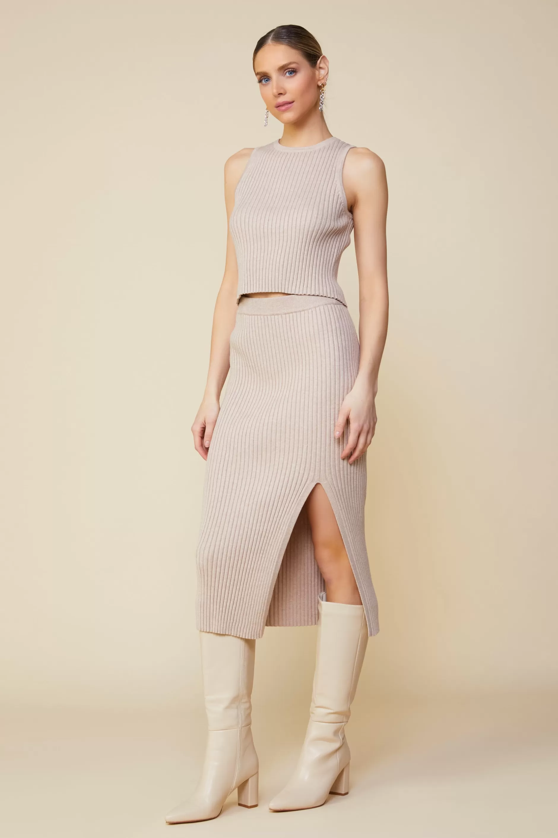 SKIES ARE BLUE Ribbed Knit Side Slit Skirt