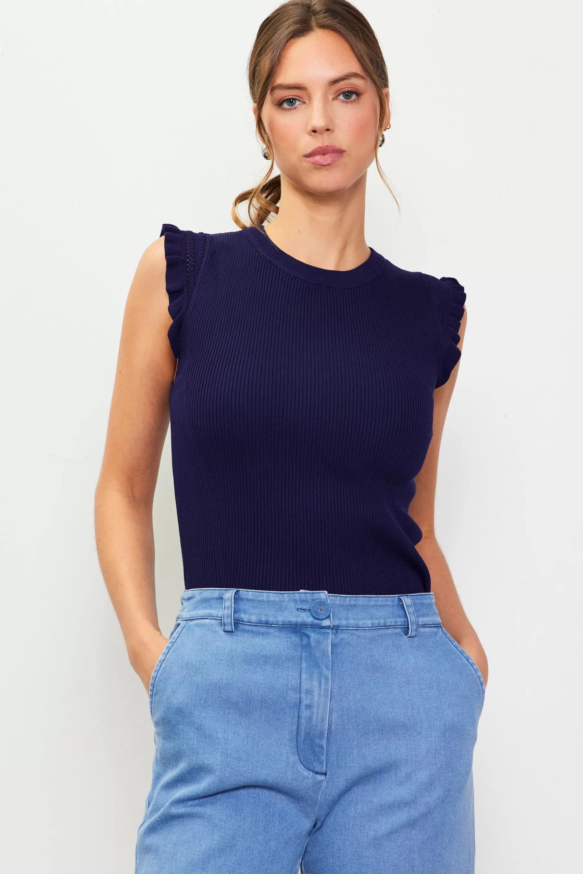 SKIES ARE BLUE Ruffle Sleeve Knit Top