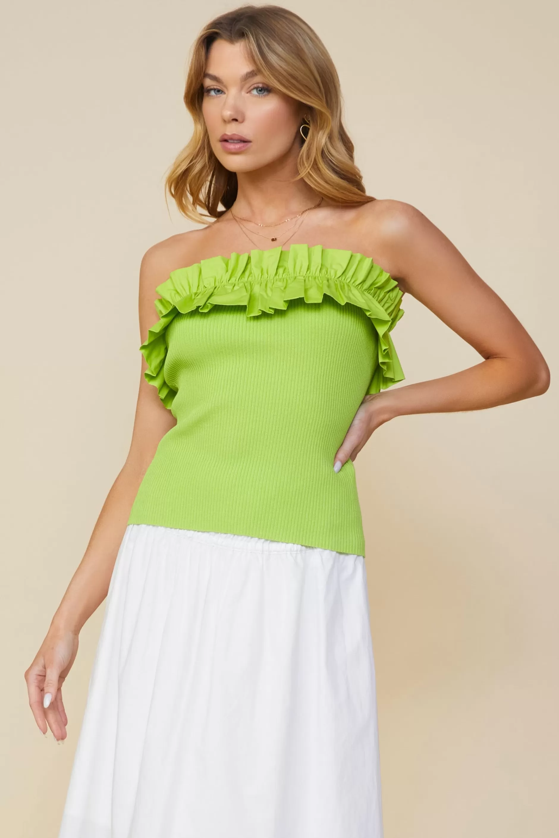 SKIES ARE BLUE Ruffled Strapless Top