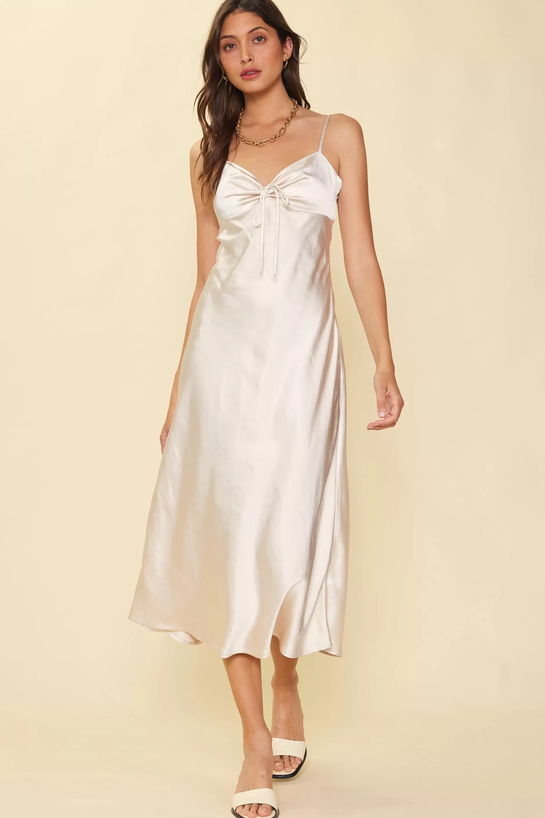 SKIES ARE BLUE Satin Tie Front Slip Dress