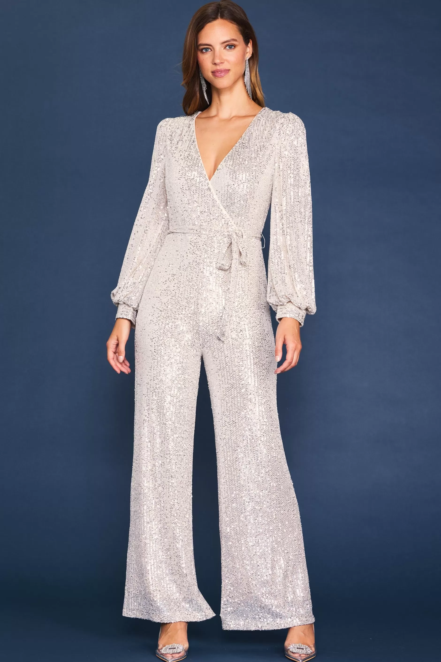 SKIES ARE BLUE Sequin Wrap Jumpsuit