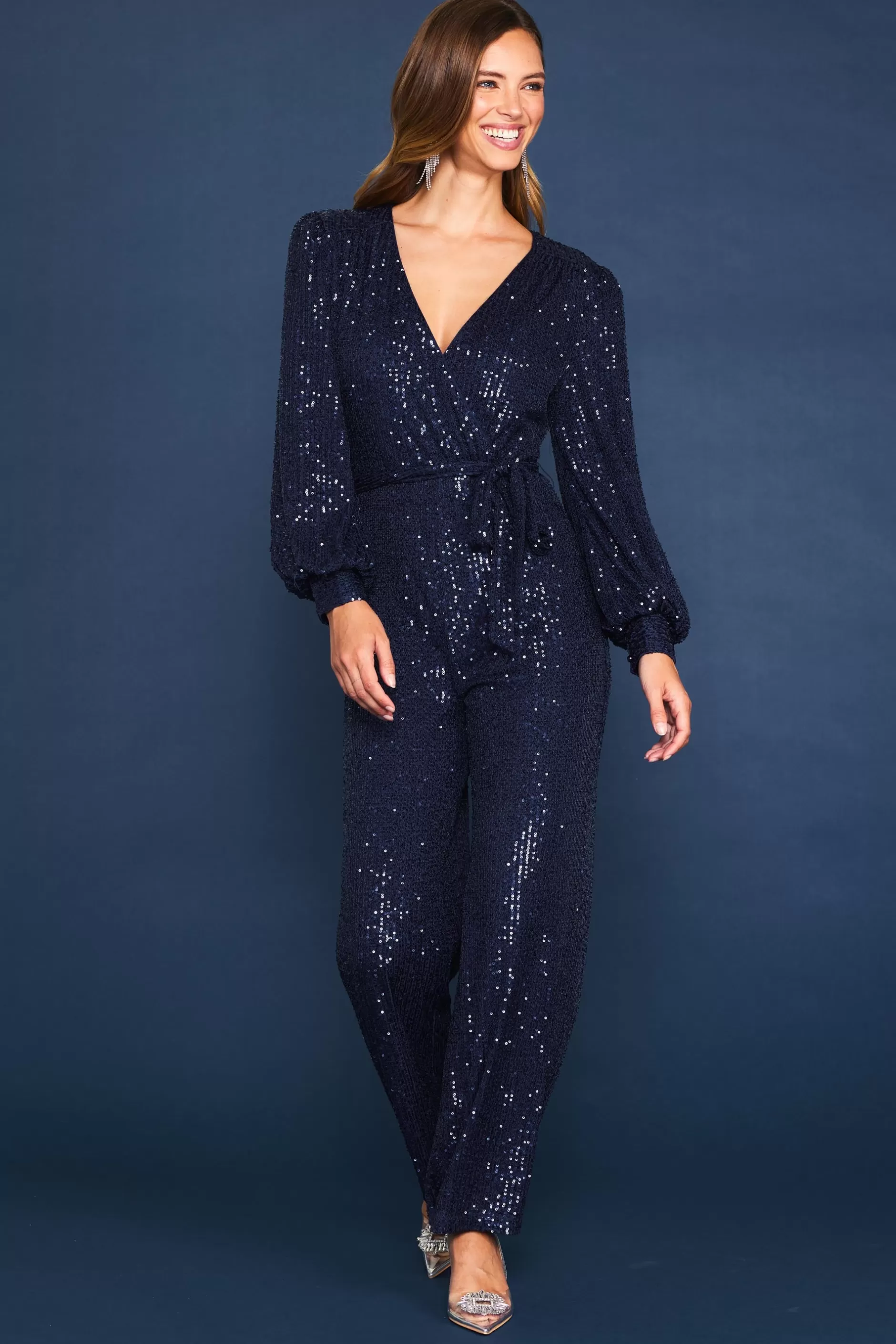 SKIES ARE BLUE Sequin Wrap Jumpsuit