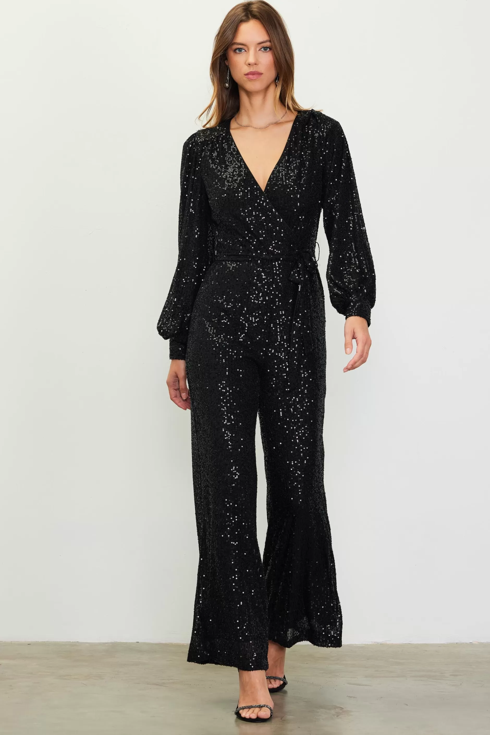 SKIES ARE BLUE Sequin Wrap Jumpsuit