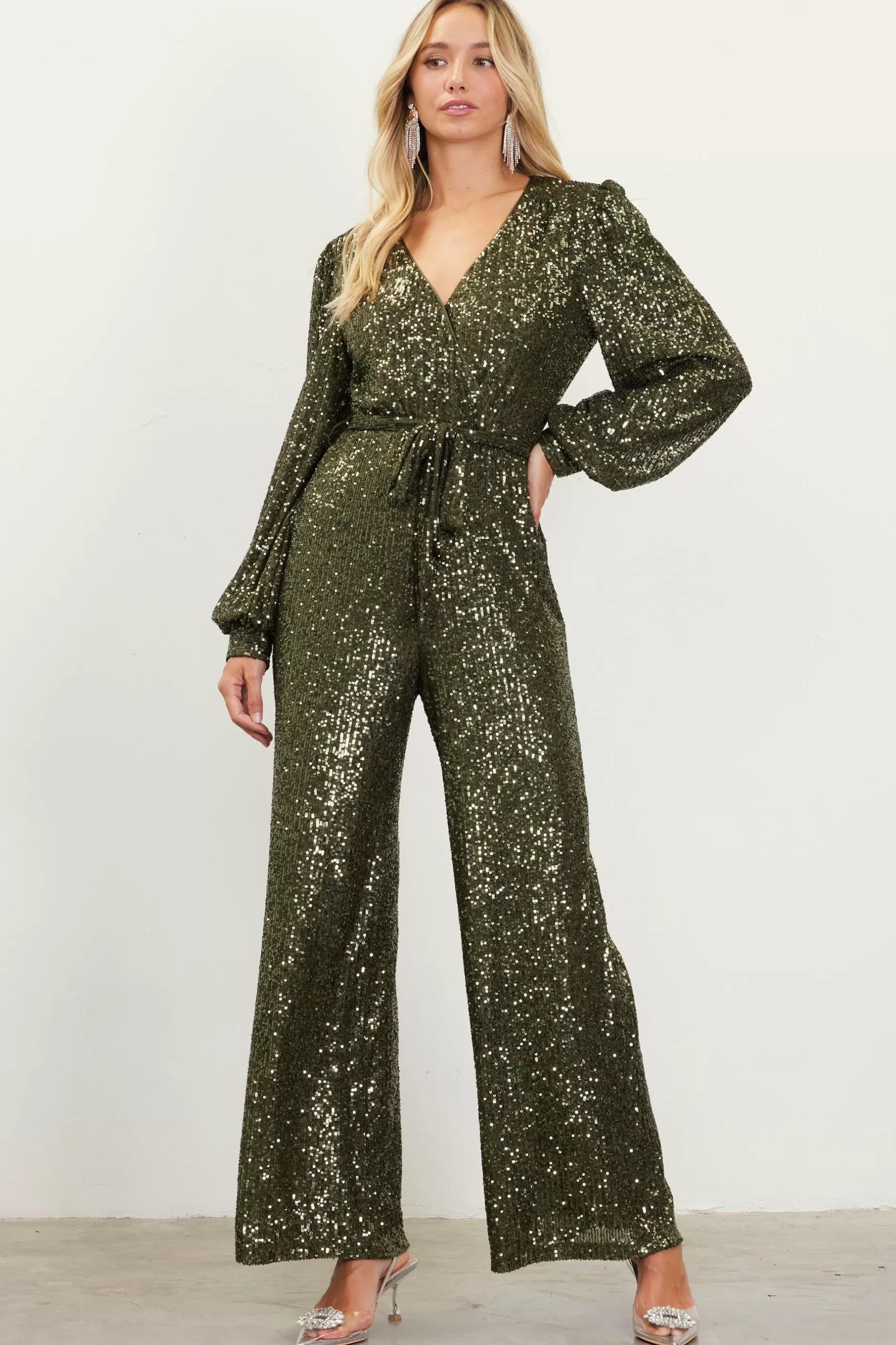 SKIES ARE BLUE Sequin Wrap Jumpsuit