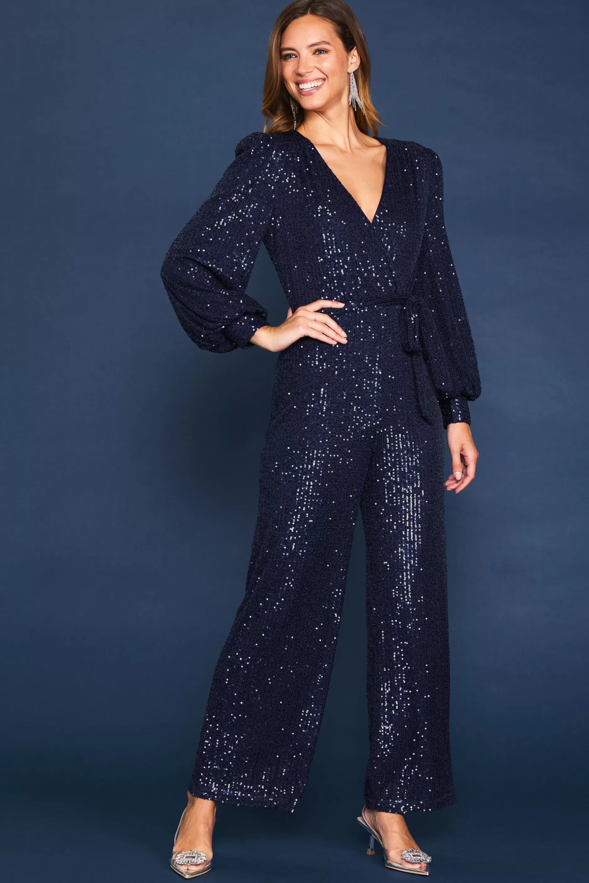 SKIES ARE BLUE Sequin Wrap Jumpsuit