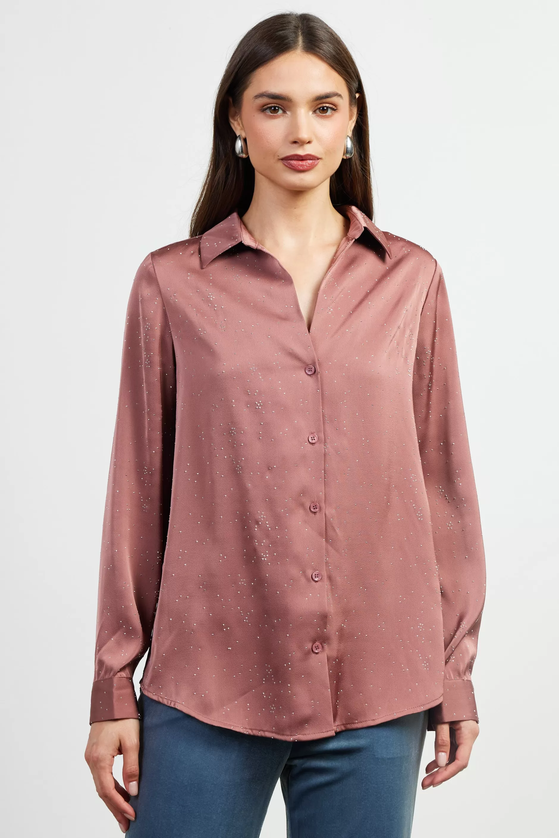 SKIES ARE BLUE Shimmery Button Down Blouse