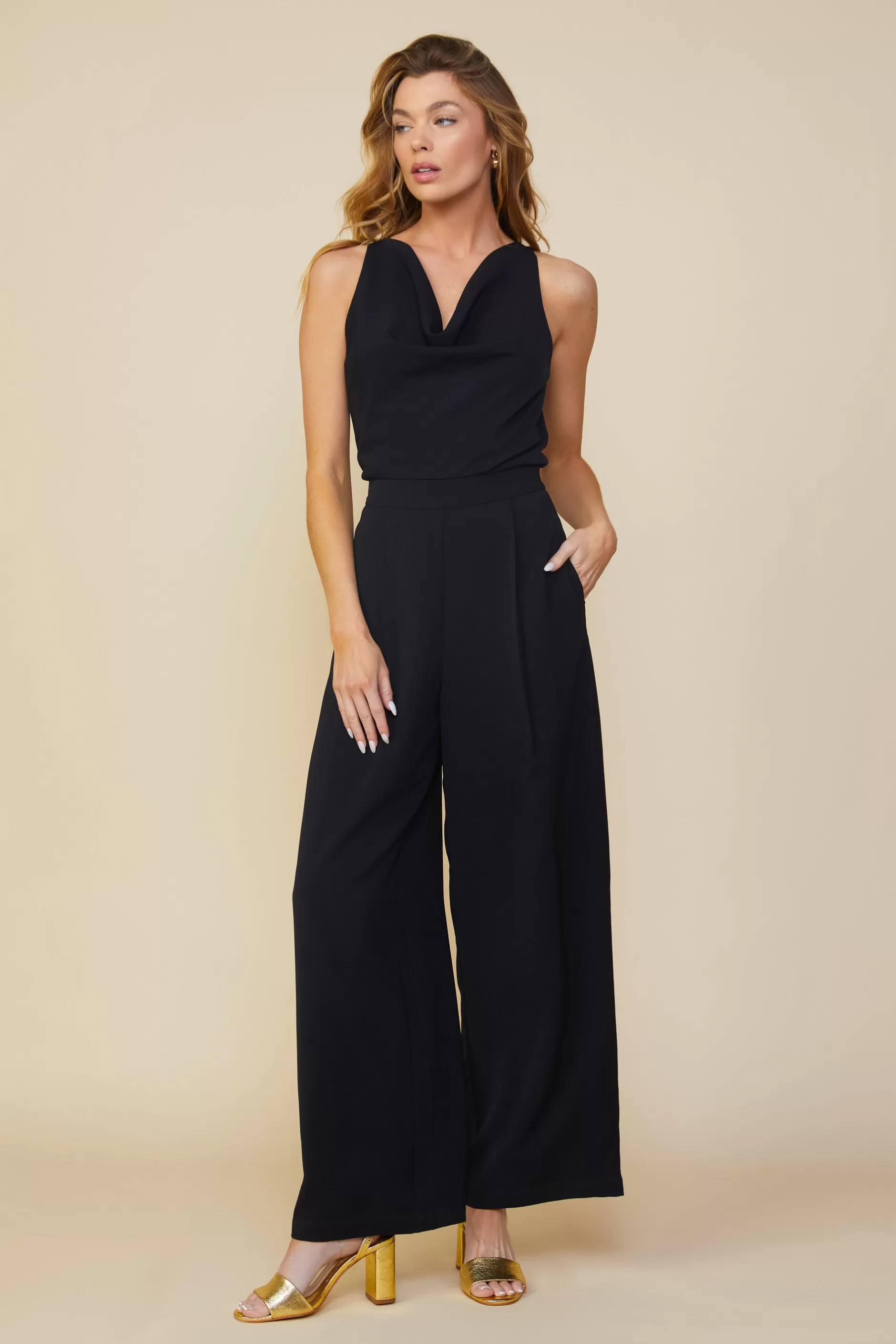 SKIES ARE BLUE Sleeveless Cowl Neck Jumpsuit