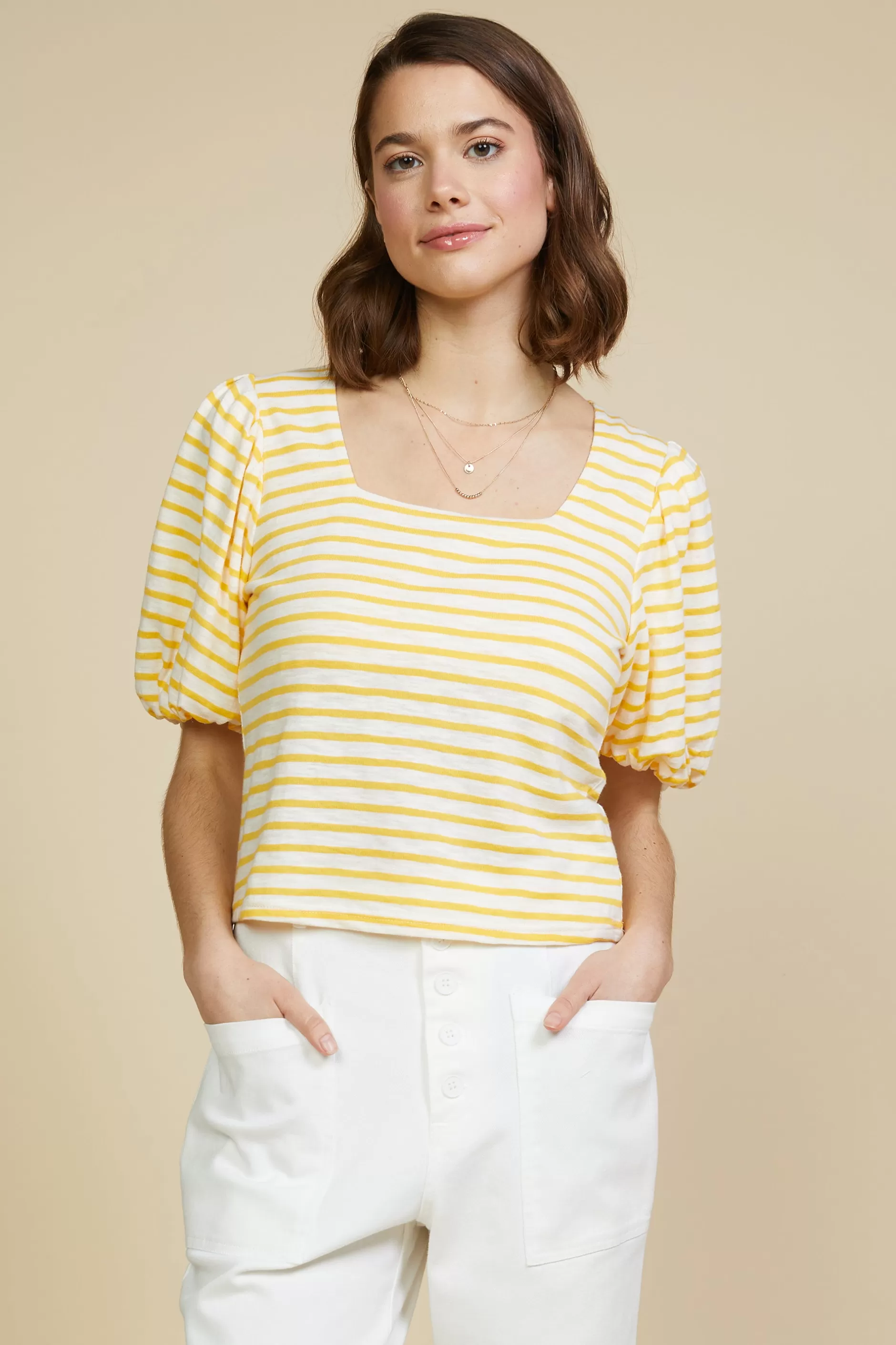 SKIES ARE BLUE Square Neck Striped Top