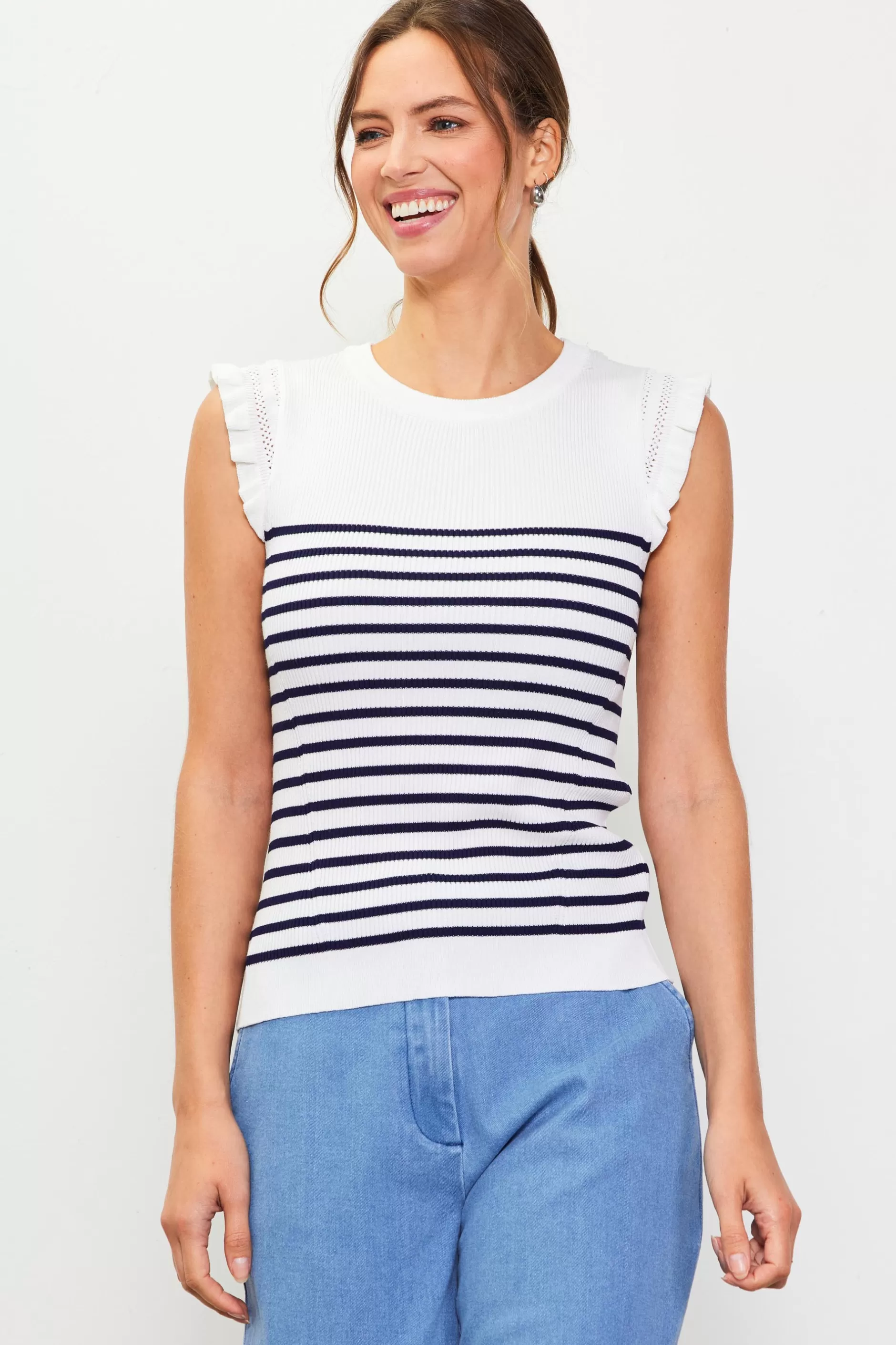 SKIES ARE BLUE Stripe Ruffle Sleeve Knit Top