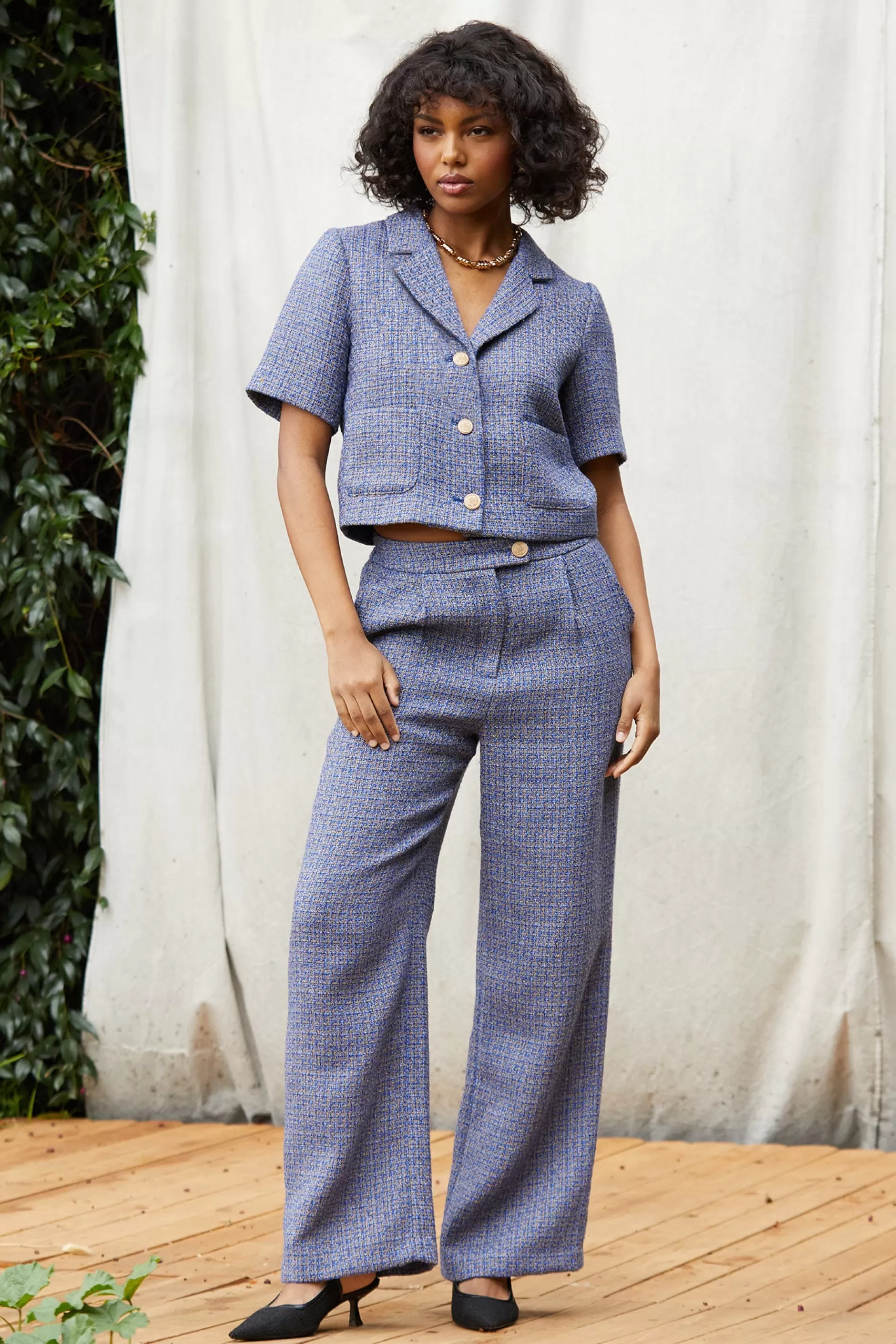 SKIES ARE BLUE Tweed Wide Leg Pants