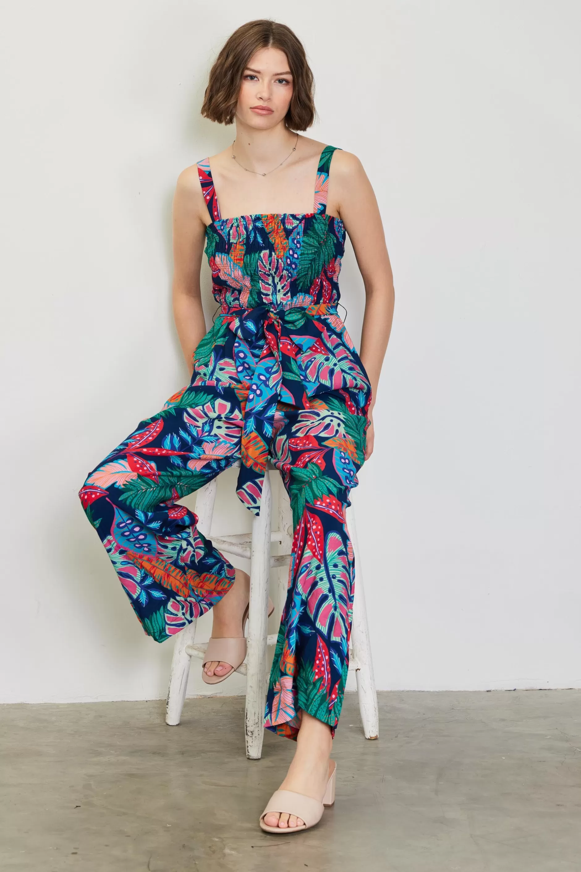 SKIES ARE BLUE Ula Print Smocked Jumpsuit