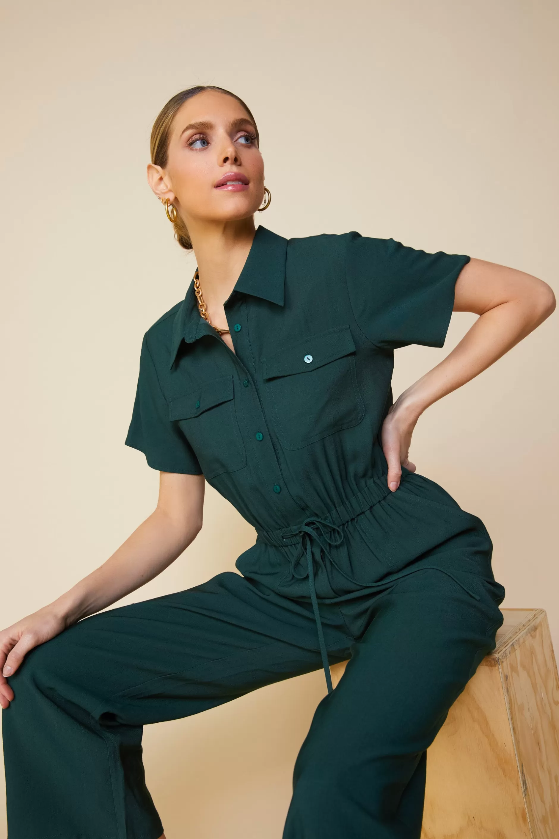 SKIES ARE BLUE Utility Short Sleeve Jumpsuit