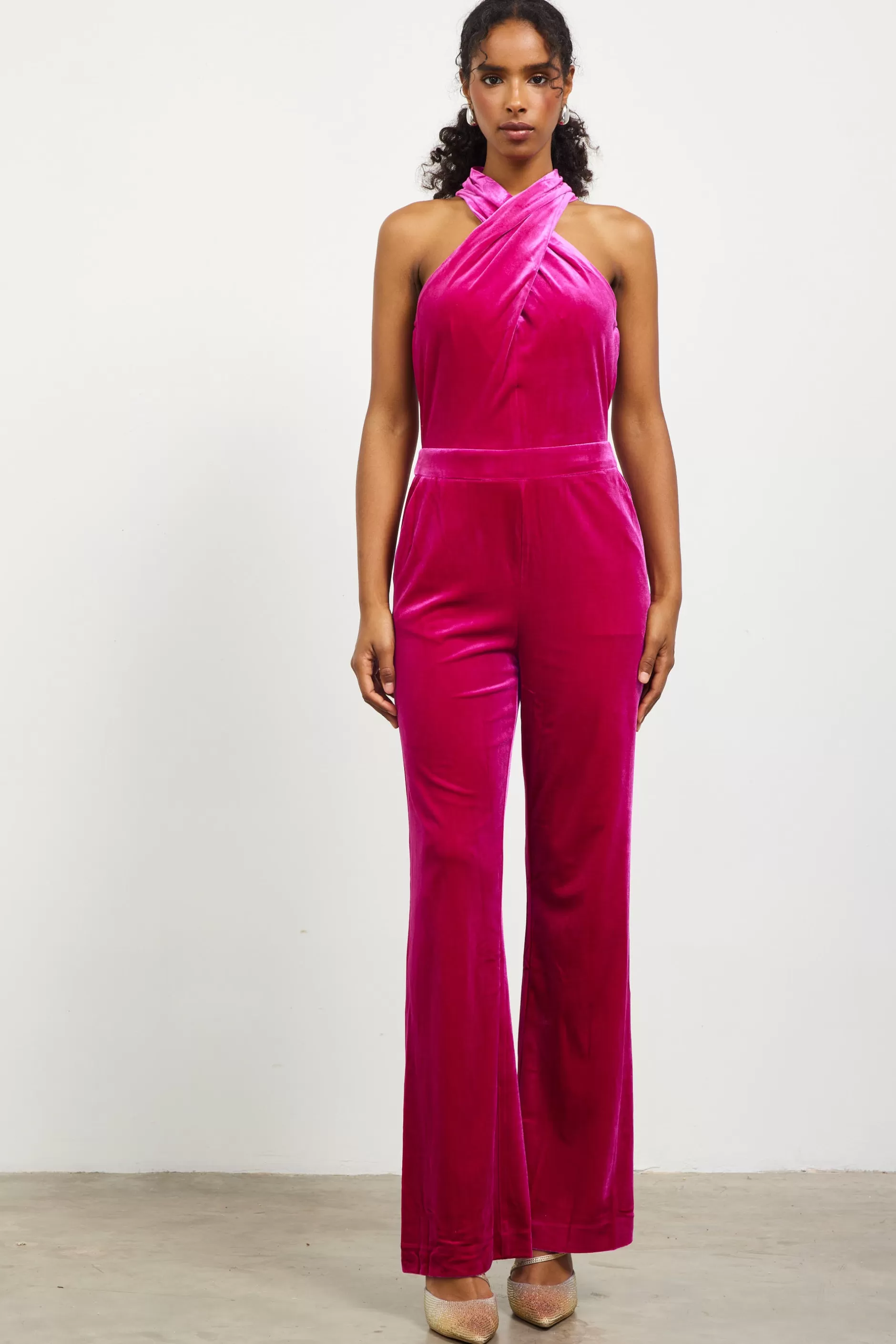 SKIES ARE BLUE Velvet Halter Neck Jumpsuit