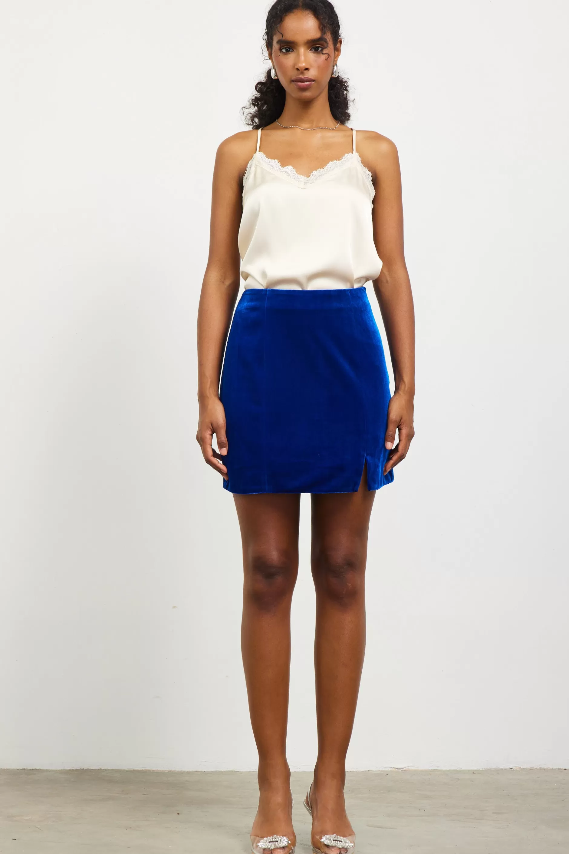 SKIES ARE BLUE Velvet Side Slit Mini Skirt