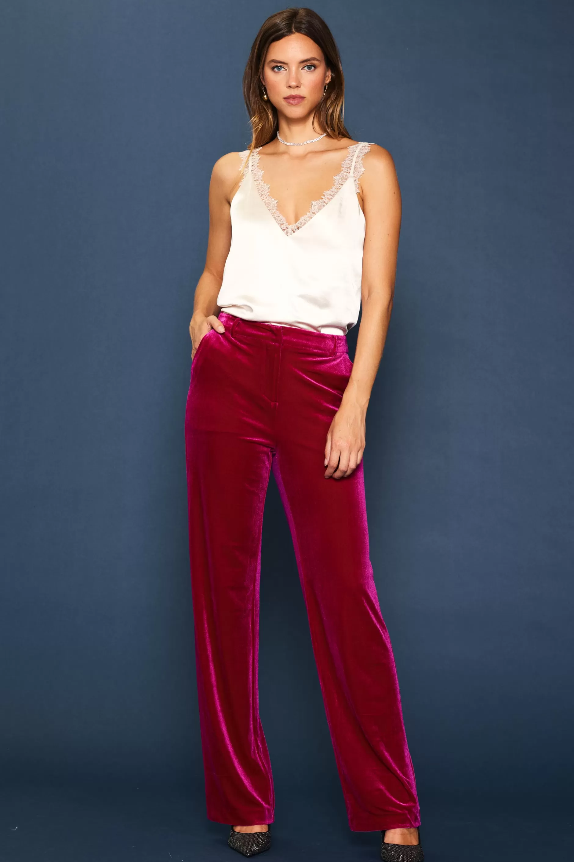 SKIES ARE BLUE Velvet Wide Leg Pants