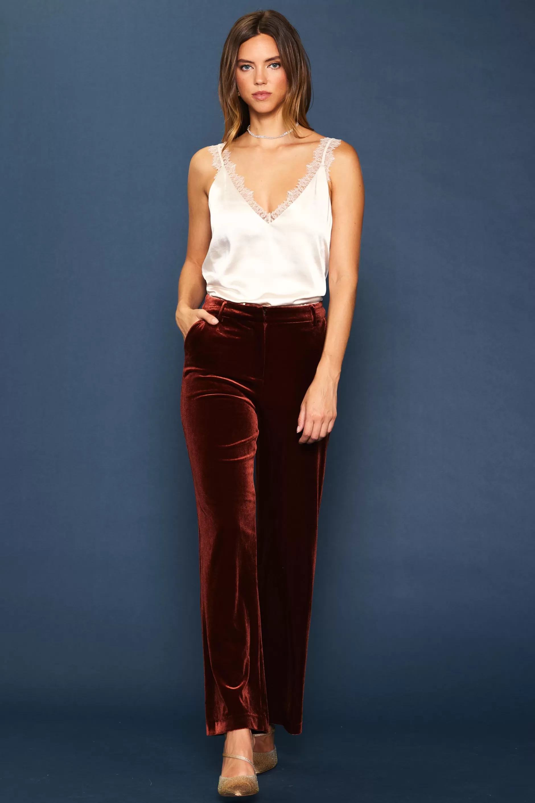 SKIES ARE BLUE Velvet Wide Leg Pants