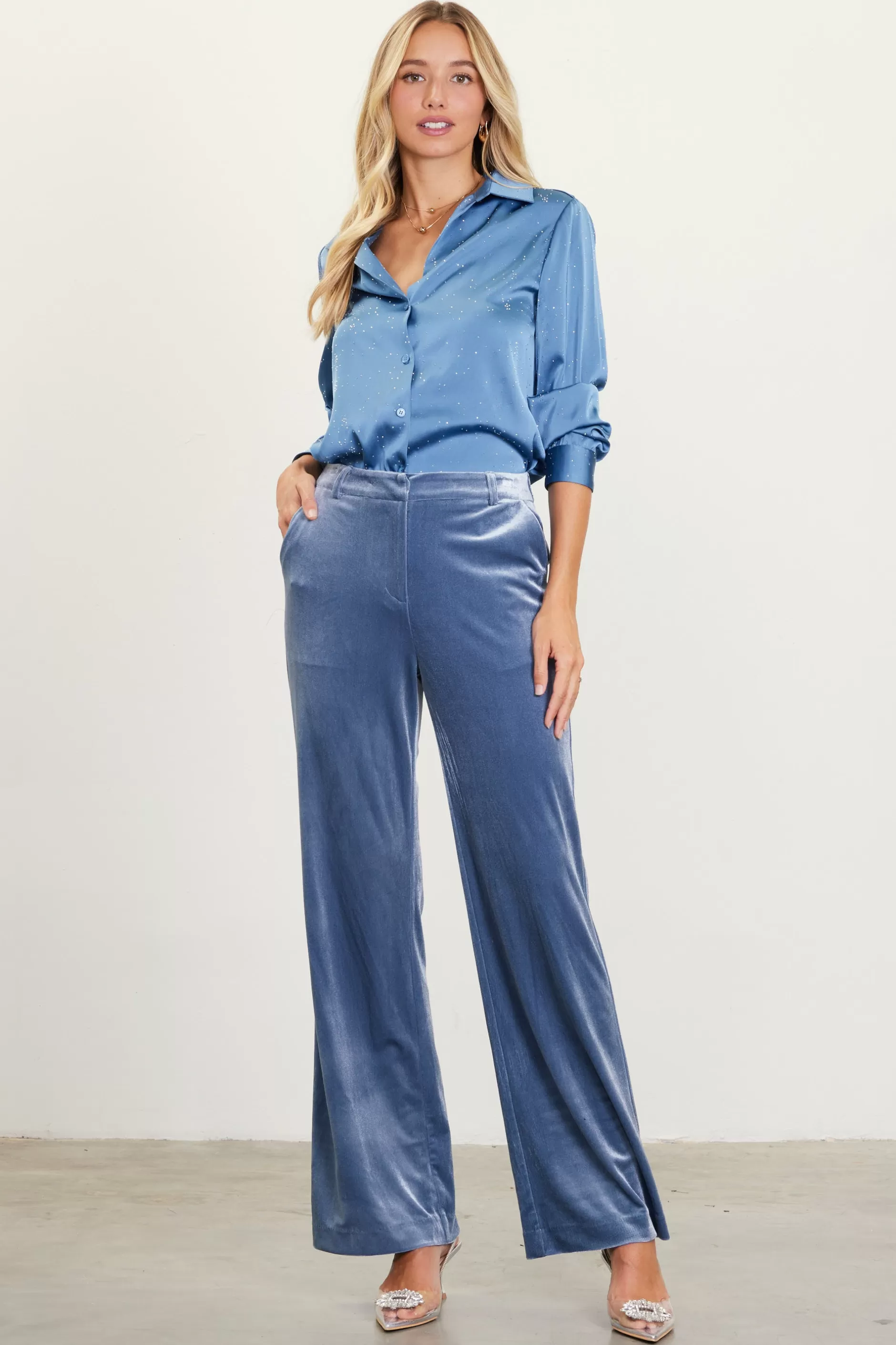 SKIES ARE BLUE Velvet Wide Leg Pants