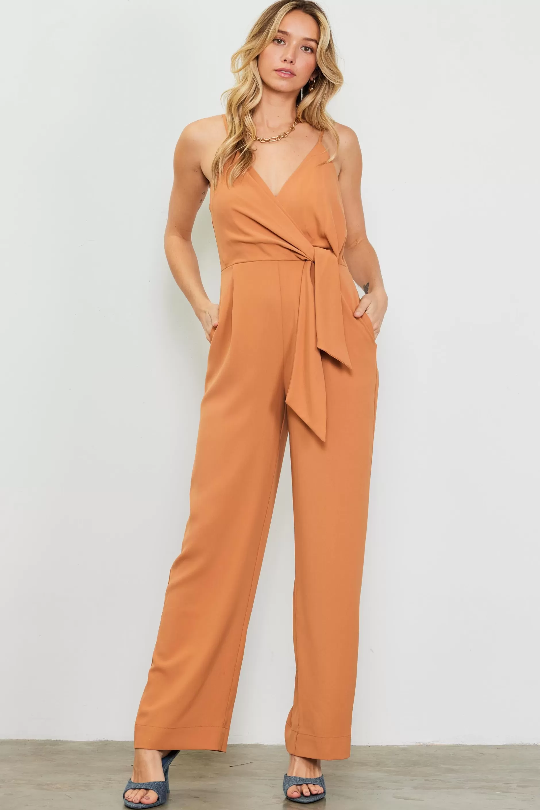 SKIES ARE BLUE Waist Tie Detail Sleeveless Jumpsuit